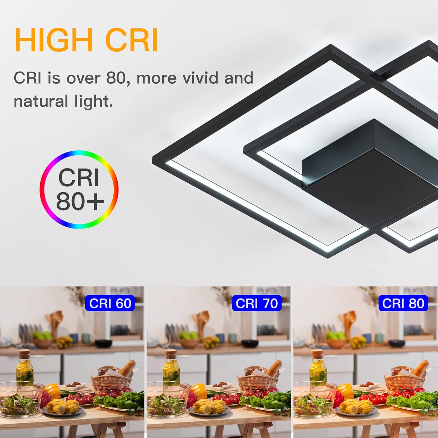 Modern LED Ceiling Light Modern Flush Mount Ceiling Light Fixture, Dimmable Frame Premium Black Lamp for Dining Room Kitchen Bedroom Living Room Cool Light