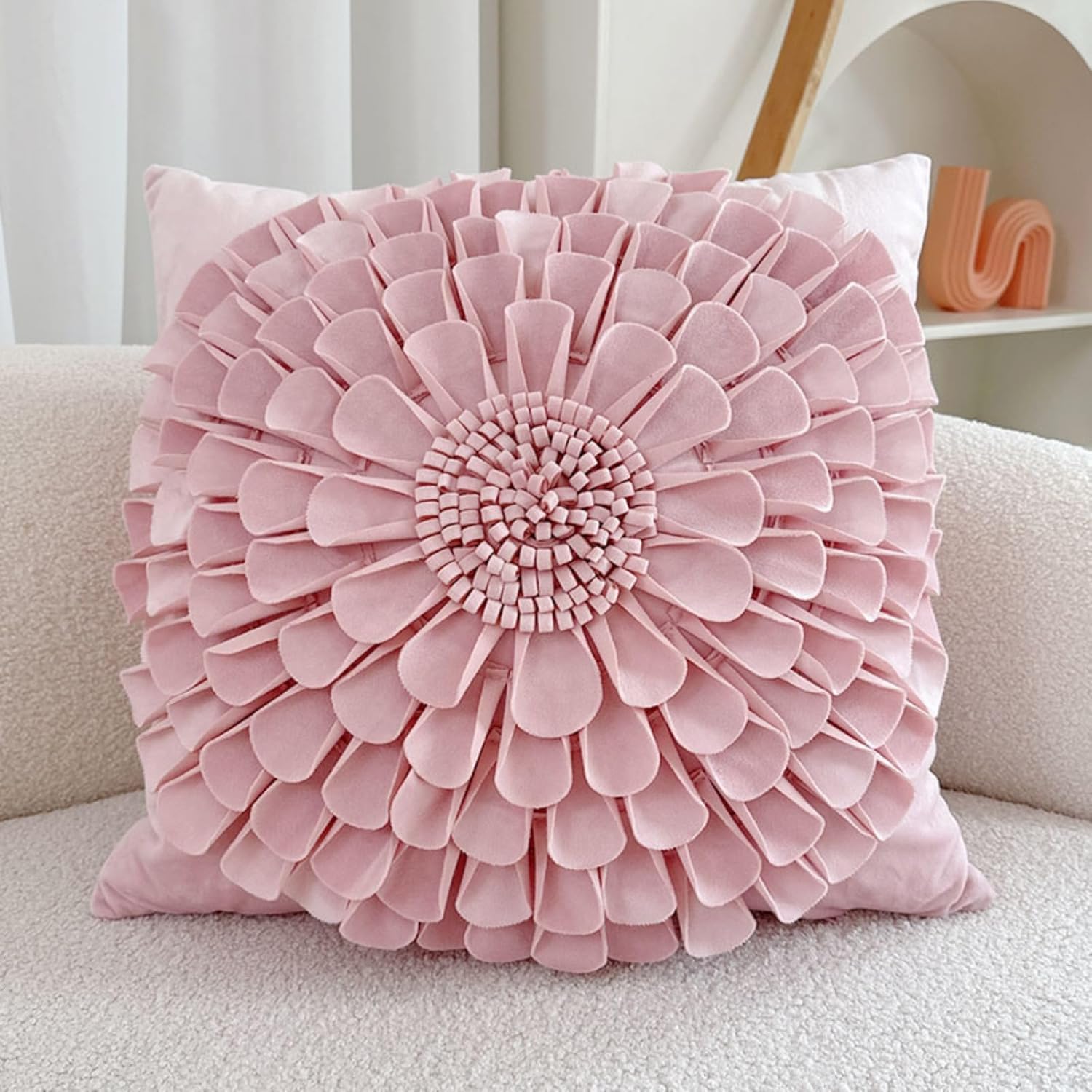 Pink Throw Pillow Flower Floral French Style Girl Living Room Sofa Love Cushion Headboard Cute 3D Luxury Pillow (B,17.7"x17.7")
