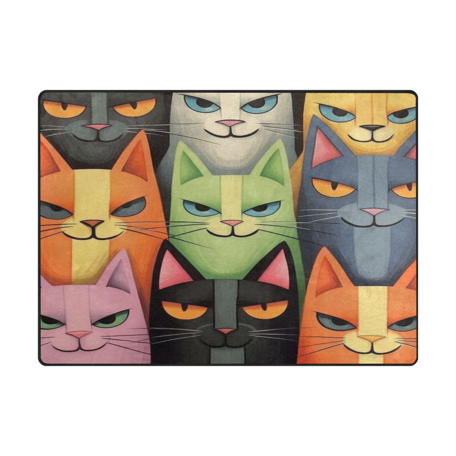 Tapis de sol contemporain pour salon et chambre motif chat rigolo grand format