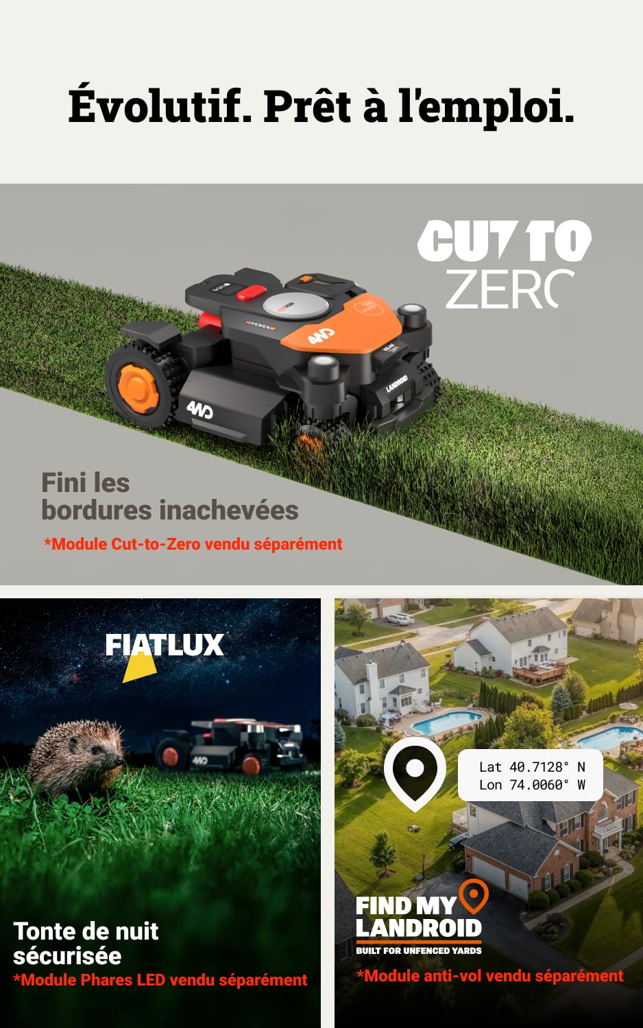WORX Vision Cloud 4WD WR340E Robot Tondeuse 600 m² sans Fil périphérique + Garage (évitement d'obstacles par IA, Navigation VSLAM + RTK, Pente de 84%, cartographie Auto, contrôle Via app)