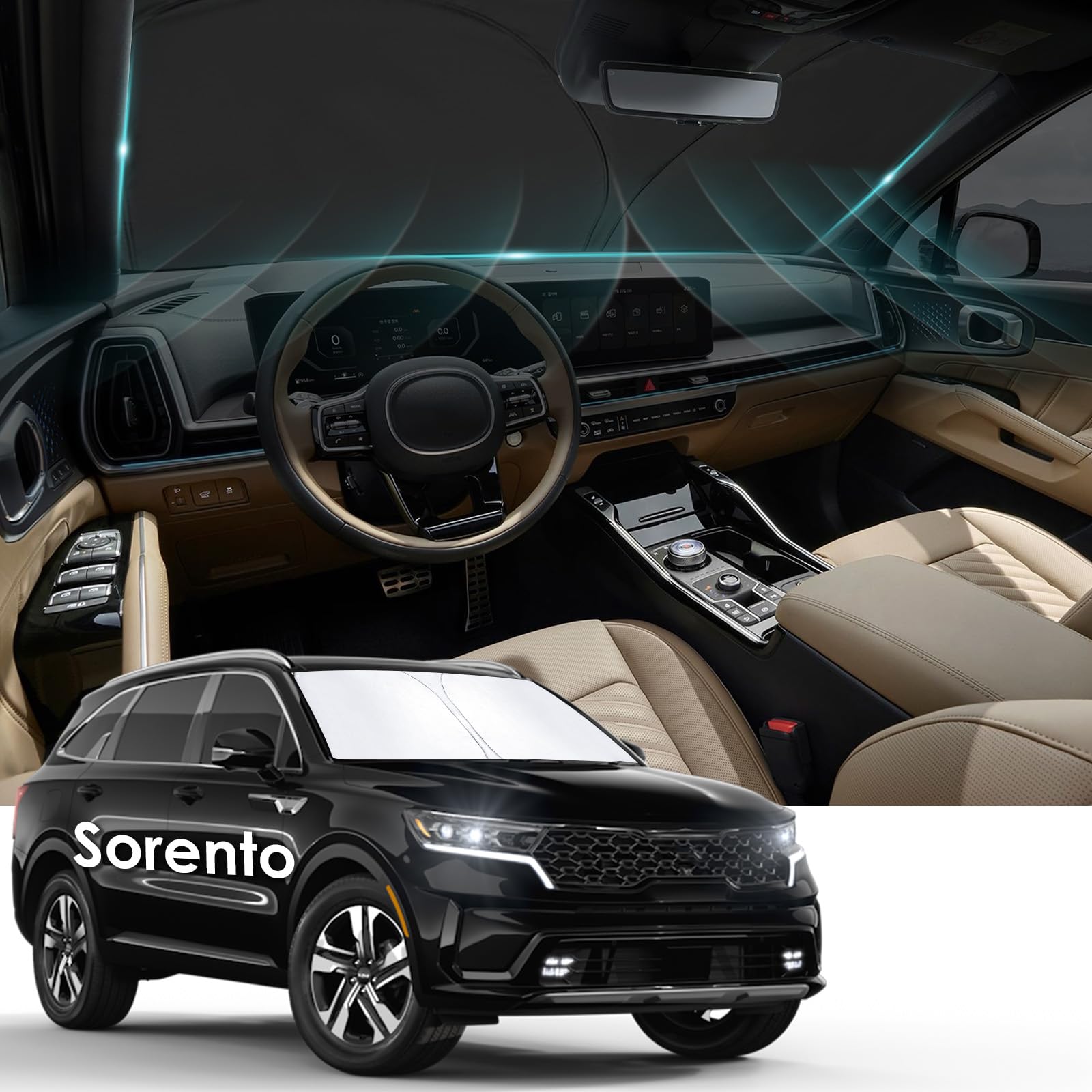WEIPIN Car Sunshade Windshield Accessories for Sorento 2025-2021 [Dual-Silver Coating] [4 * 300D Oxford] Window Sun Shield Sunshade Nano Ice Crystal Cooling Keep Cool Interior