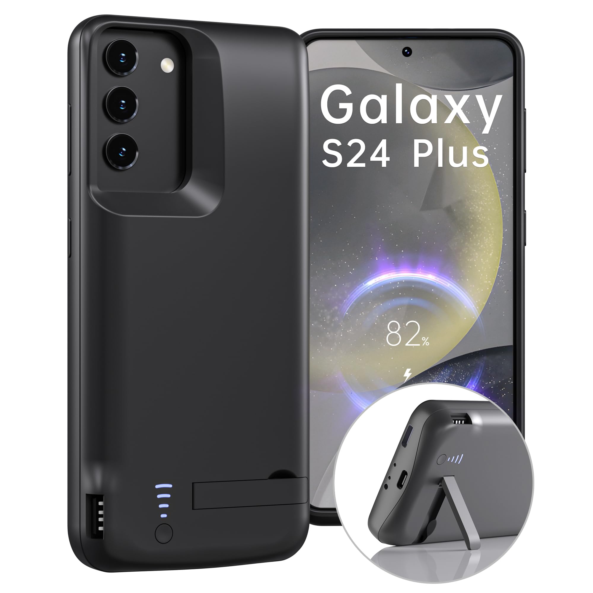 Funda de batería para Galaxy S24 Plus, recargable, con batería de respaldo extendida, para Samsung Galaxy S24 Plus, funda protectora portátil, color negro