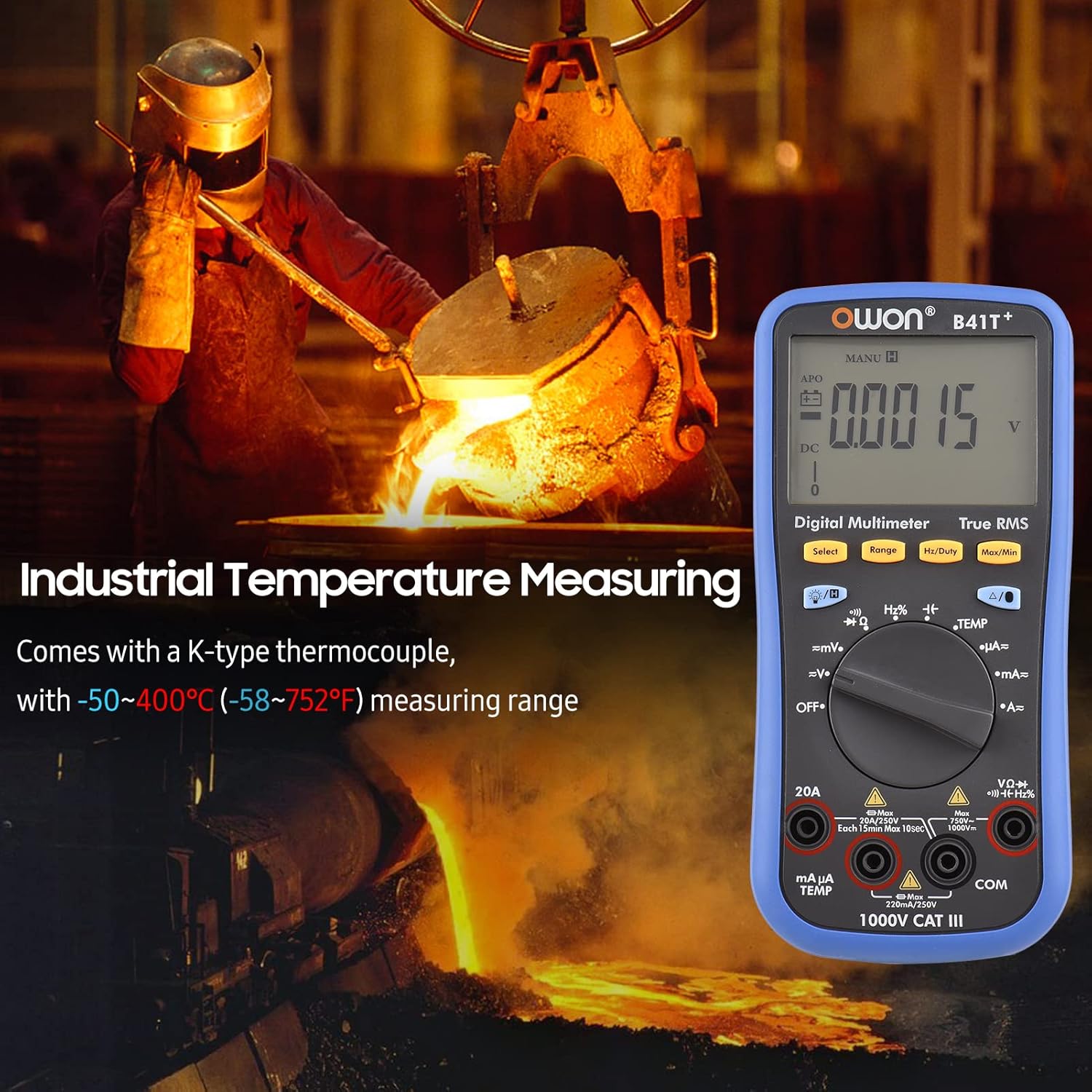 B41T+ Digital BT Multimeter with Offline Record 22000 Counts True RMS Auto-ranging Electrical Tester with Back LCD Screen AC DC Vole Current Detector Temperature Measuring Multifunction