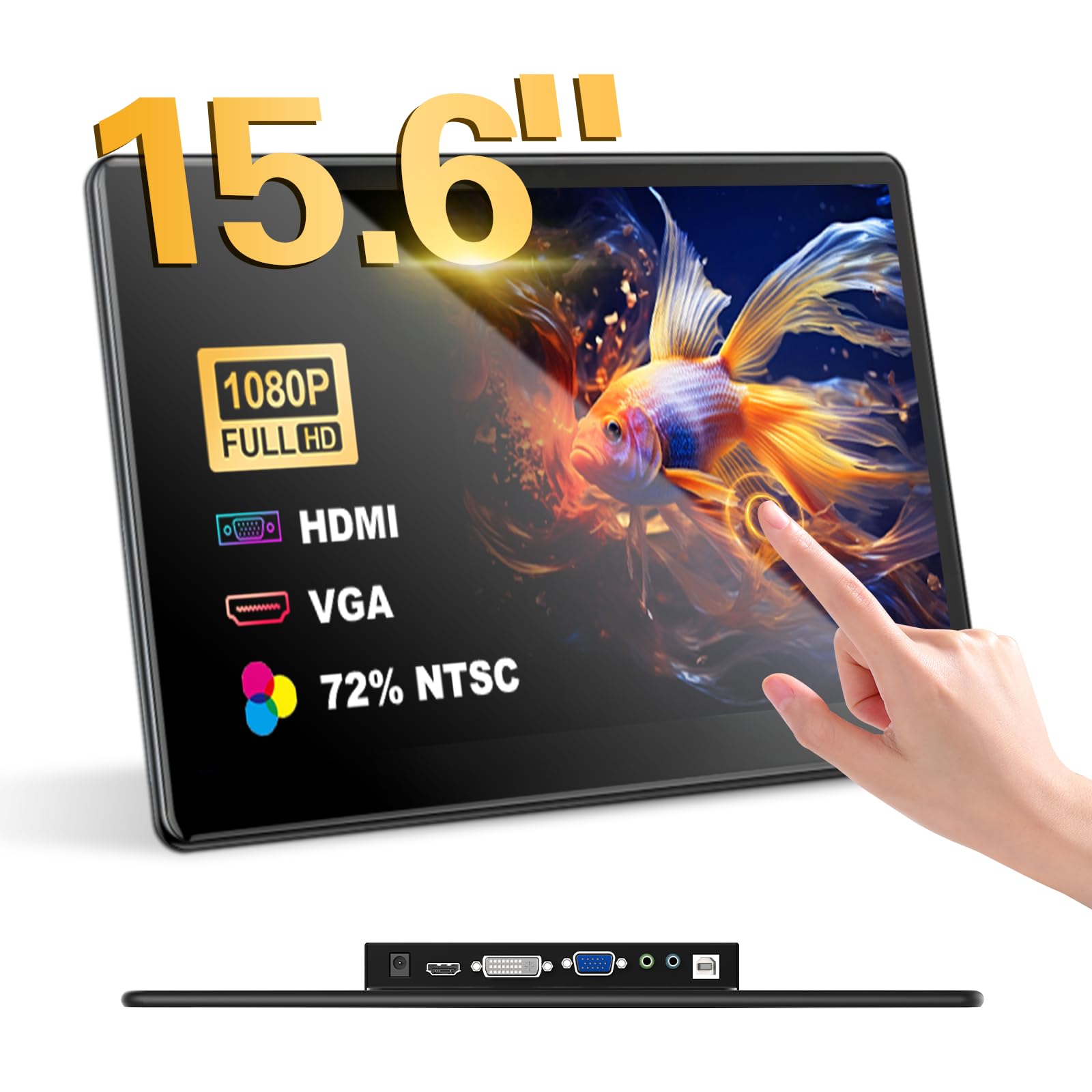 Schermo industriale portatile da 15,6 pollici con touch screen, monitor portatili mobili FHD 1920×1080 IPS per schermo laptop HDMI VGA DVI compatibile con PC, laptop, PS5/4, Xbox, Mini PC/PS/Switch