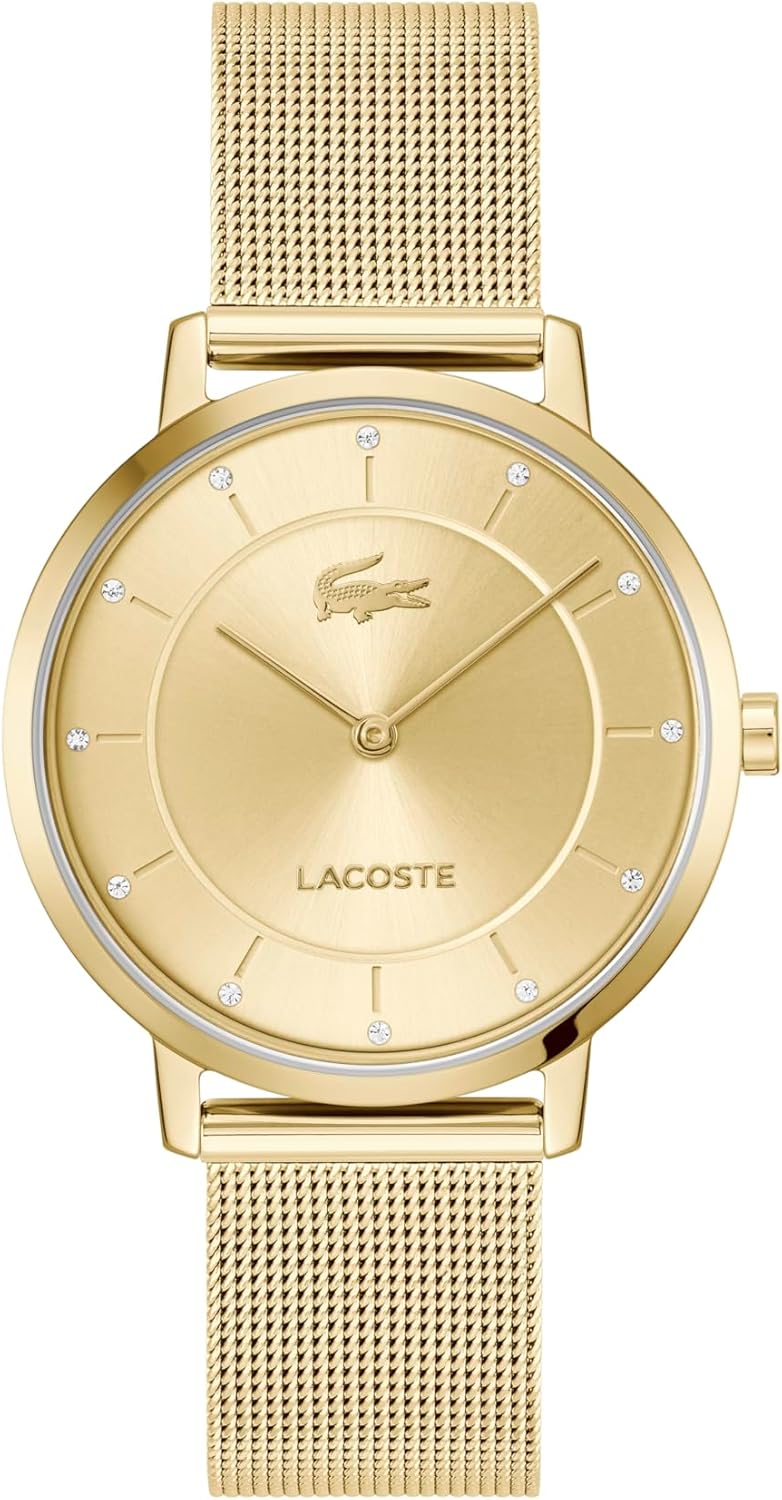 Lacoste Crocorigin Women's 2H Quartz Watch – 35mm Slim Case, Crystal Sunray Dial, Mesh Bracelet, Elegant and Versatile - Gift for Her