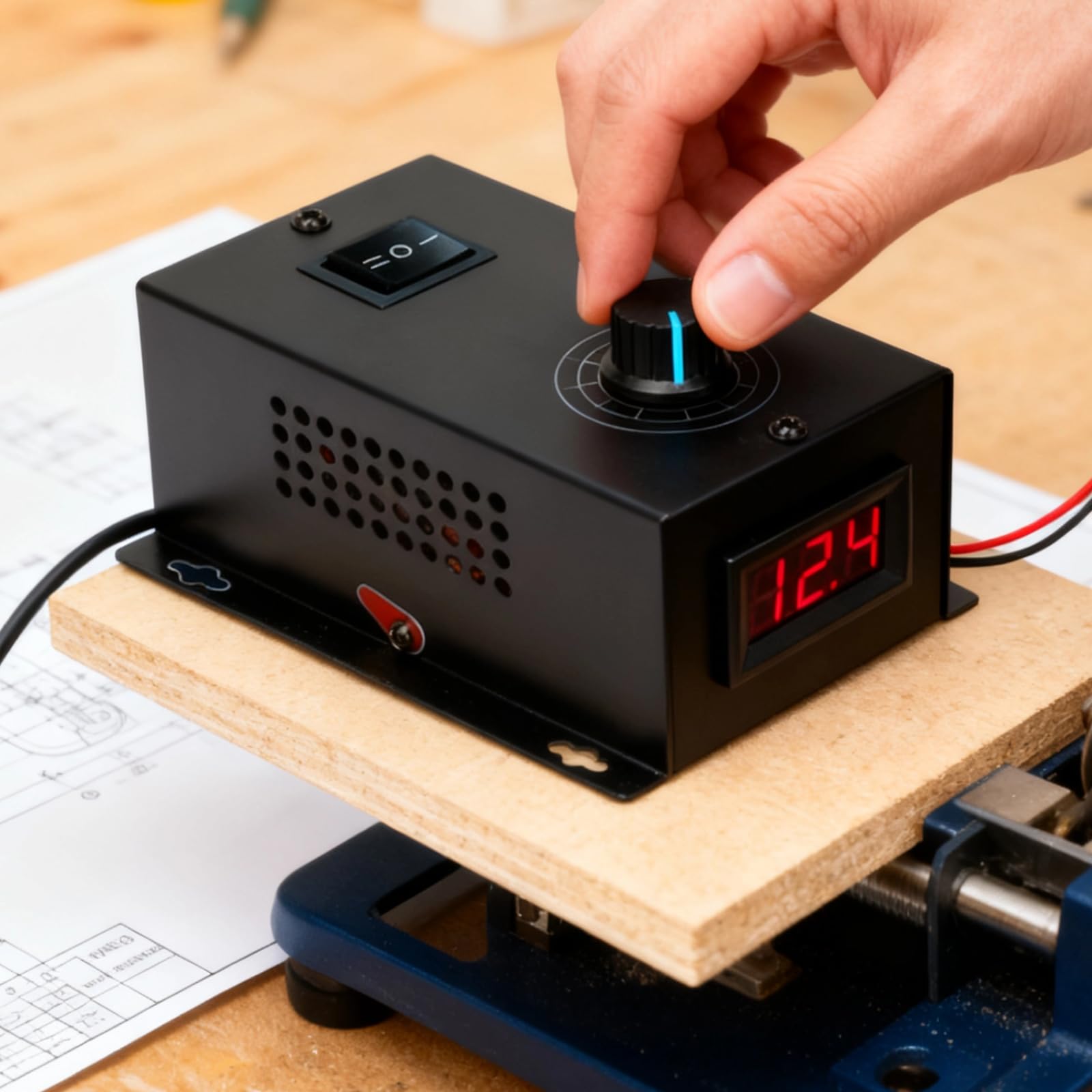 Controlador de velocidad de motor de 40 A CC, interruptor de velocidad variable PWM de 12 V a 48 V, control de motor ajustable con marcha atrás, pantalla de voltaje, carcasa de metal, tamaño compacto