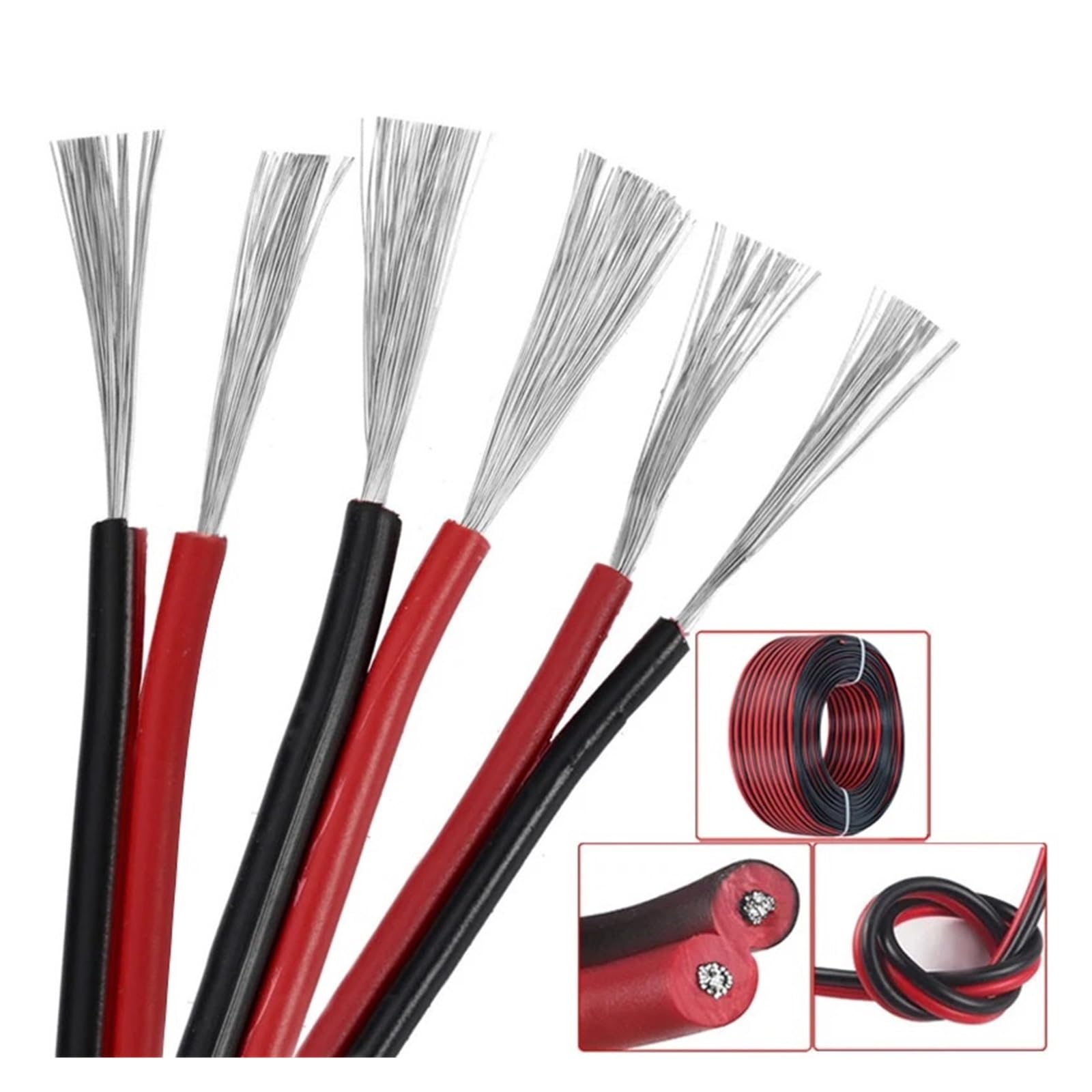Cavo Elettrico Rosso Nero Isolato In PVC In Rame Stagnato Da 20 M 2PIN for Estensione Luminosa A Strisce Monocromatiche(16 AWG)