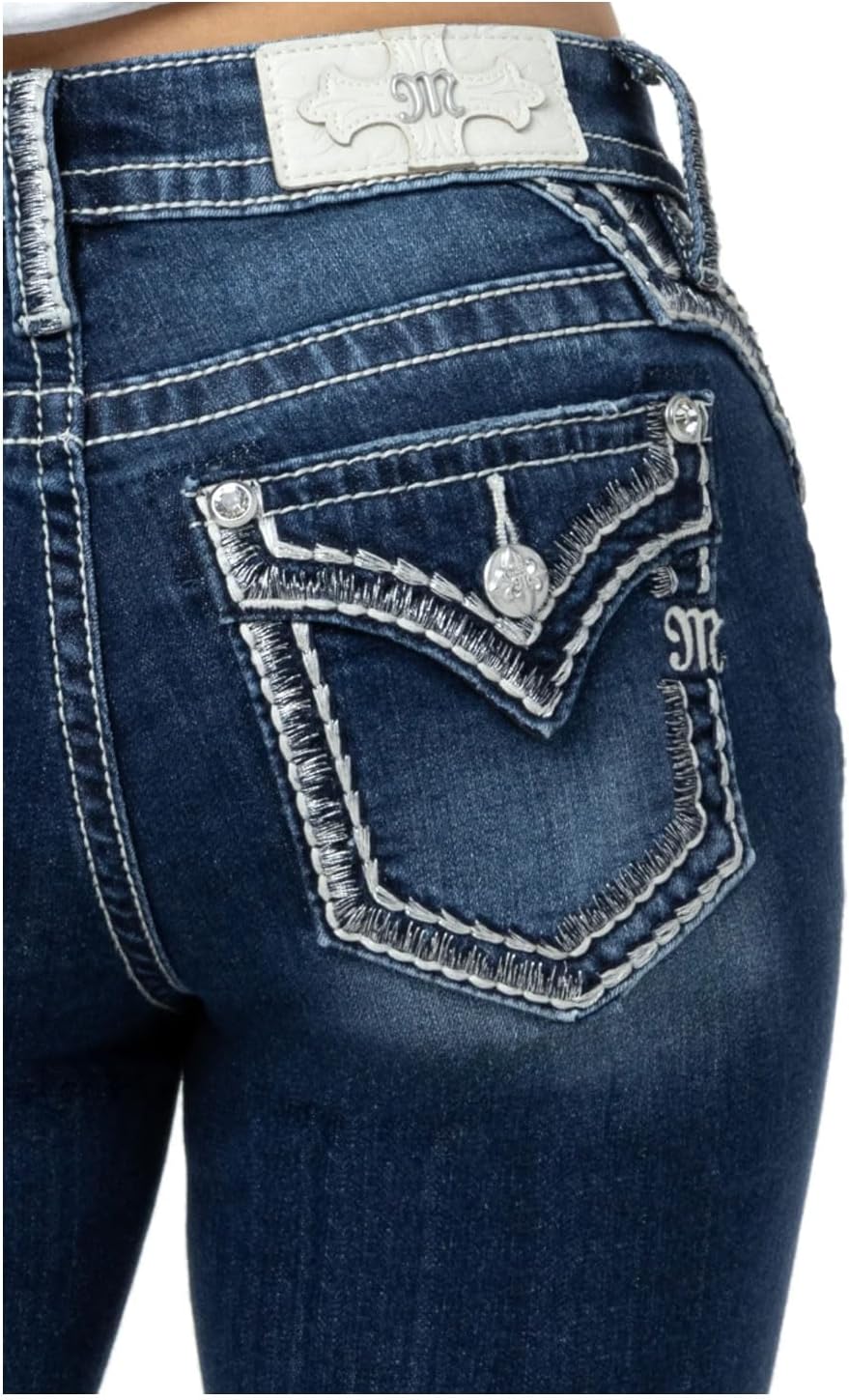 Miss Me Women's Saddle Stitched Nora Faux Flap Pocket Mid-Rise Bootcut Jeans