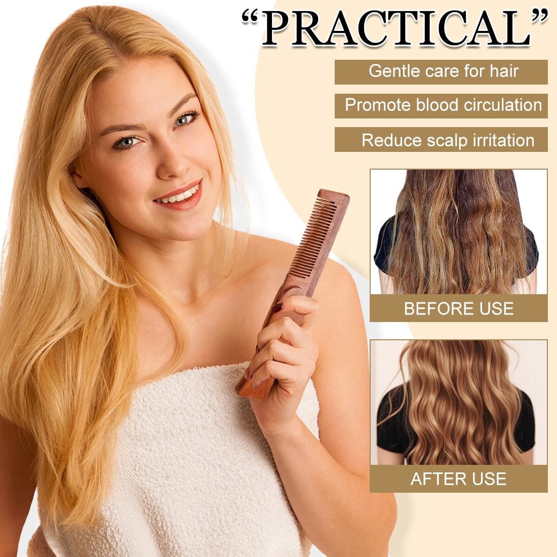 Pettine di legno pieghevole, Pettine Barba Uomo Pieghevole, barba, baffi, spazzola per capelli testa pettini per uomini perfetti per tutti i tipi di capelli, Districante, Antistatico, per Viaggi