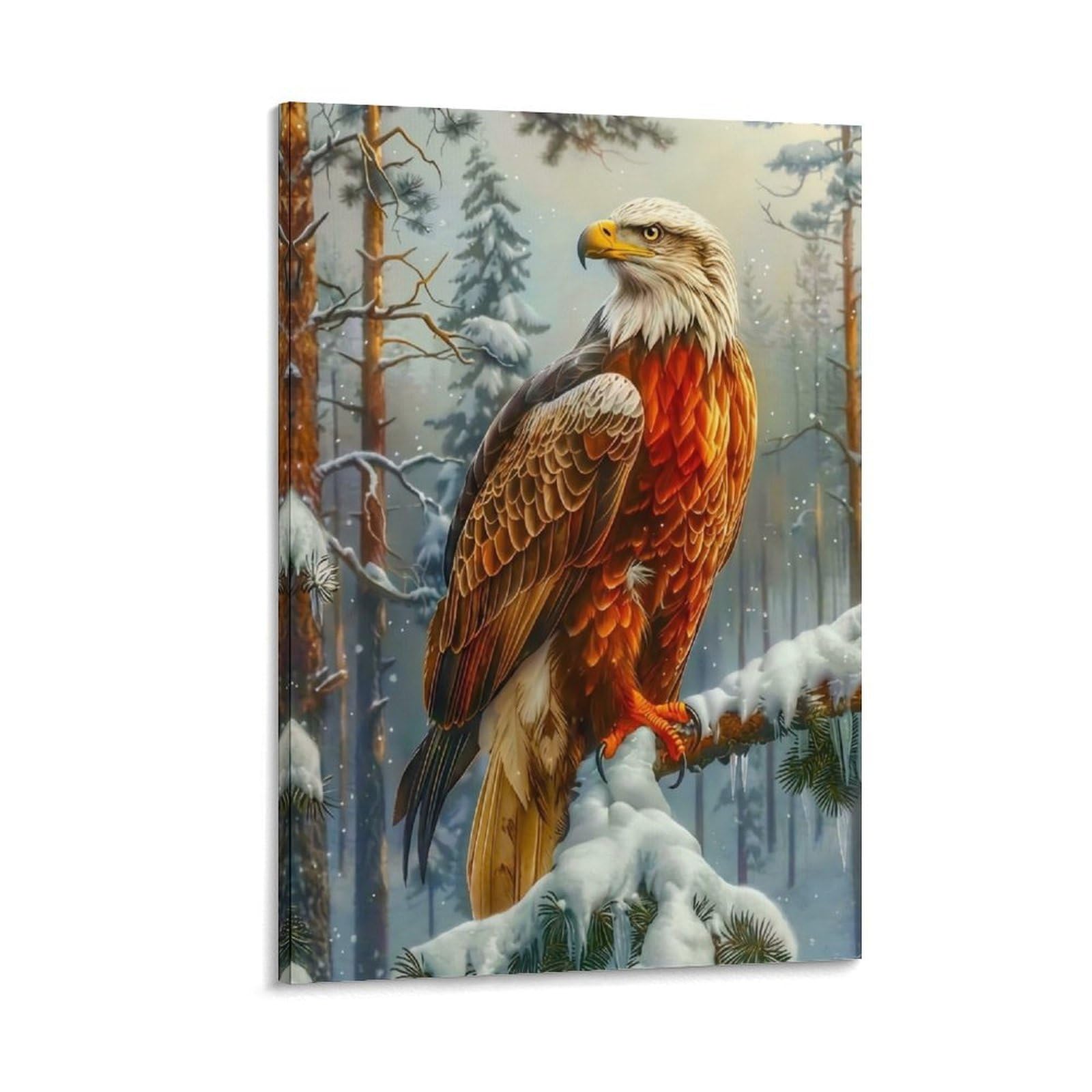 DHBANEIOK Eagle in Snowy Forest Wall Decor Poster Canvas Prints Picture Modern Canvas Wall Art Picture Wall Hanging for Living Room Home Decorations 20x30inch(50x75cm)