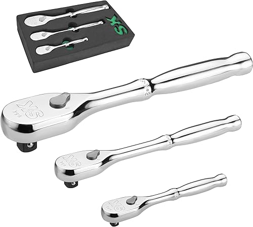 SK TOOLS USA - Juego de trinquete de perfil bajo de 3 piezas, trinquete de 1/4 pulgada, 3/8 pulgadas y 1/2 pulgadas, 90 dientes, cabeza de lágrima,