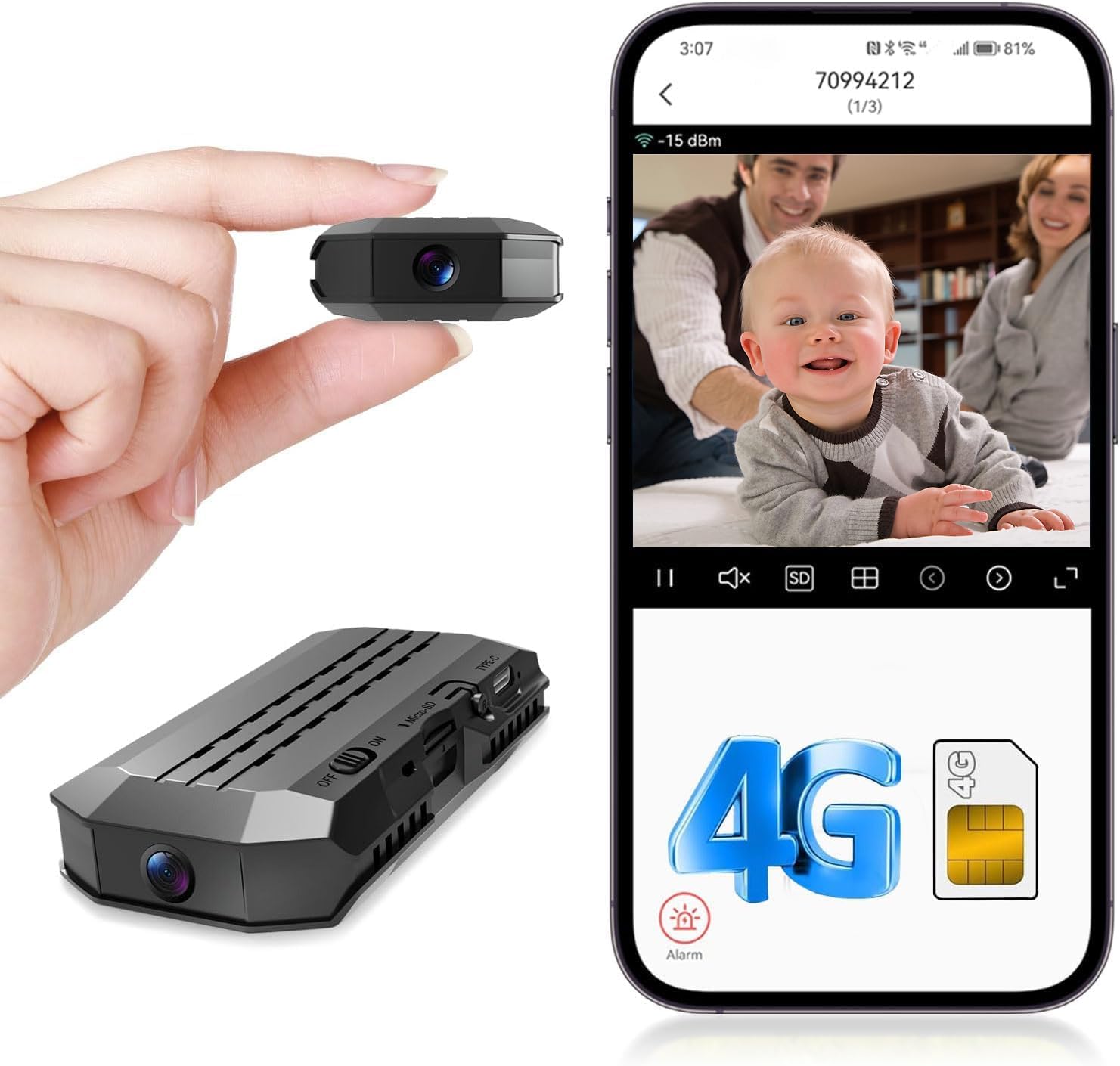 4G LTE Cellular Wireless Camera,SIM Inserted,4KHD with Video Recording Live Feed,3000mAh Larger Battery Capacity,No WiFi Camera with 160° Wide-Angle View,Night Vision,Motion Detection,AOV Low-Power