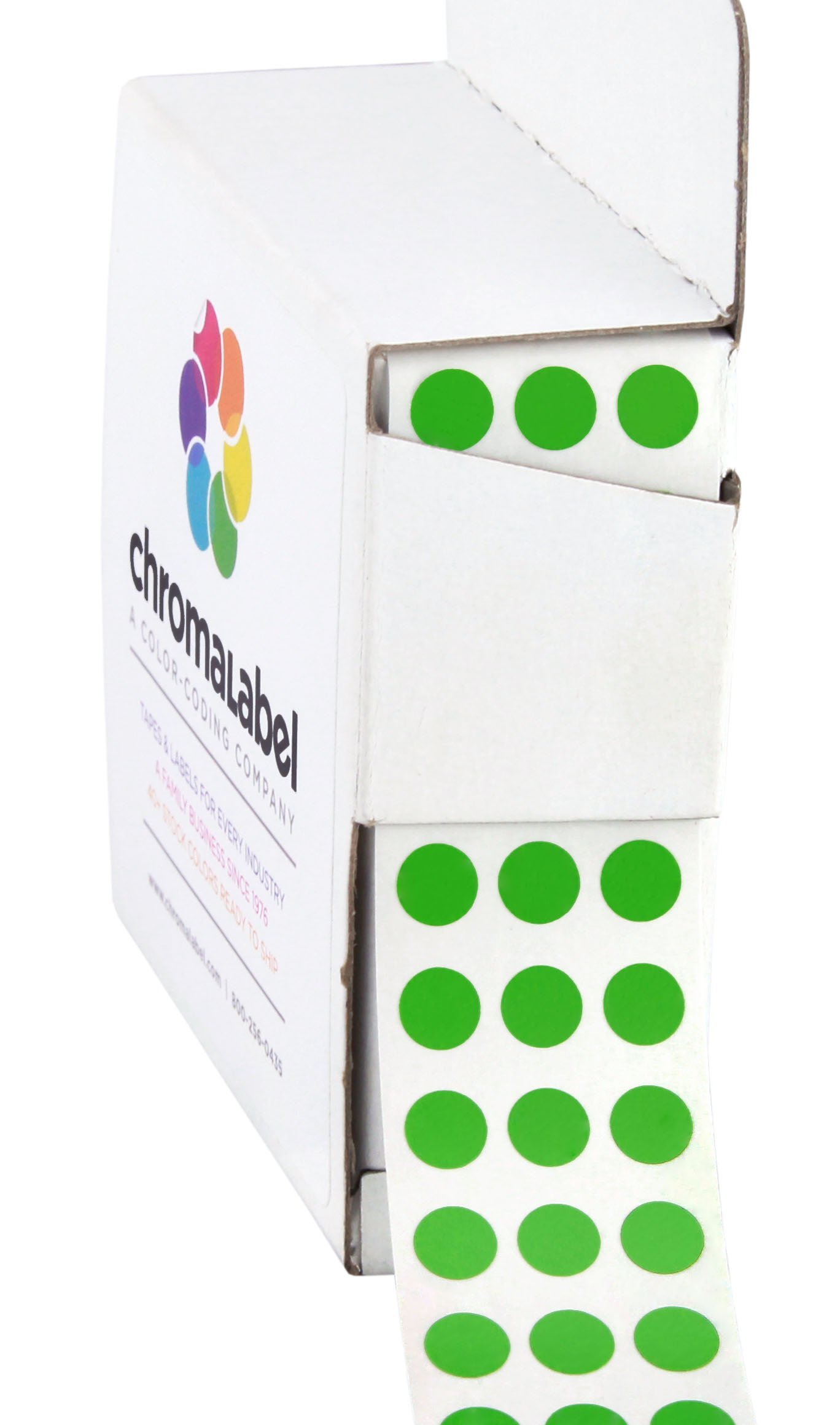 ChromaLabel6.35mm (1/4 Inch) Round Permanent Colour-Code Dot Stickers, 1000 per Dispenser Box, Green
