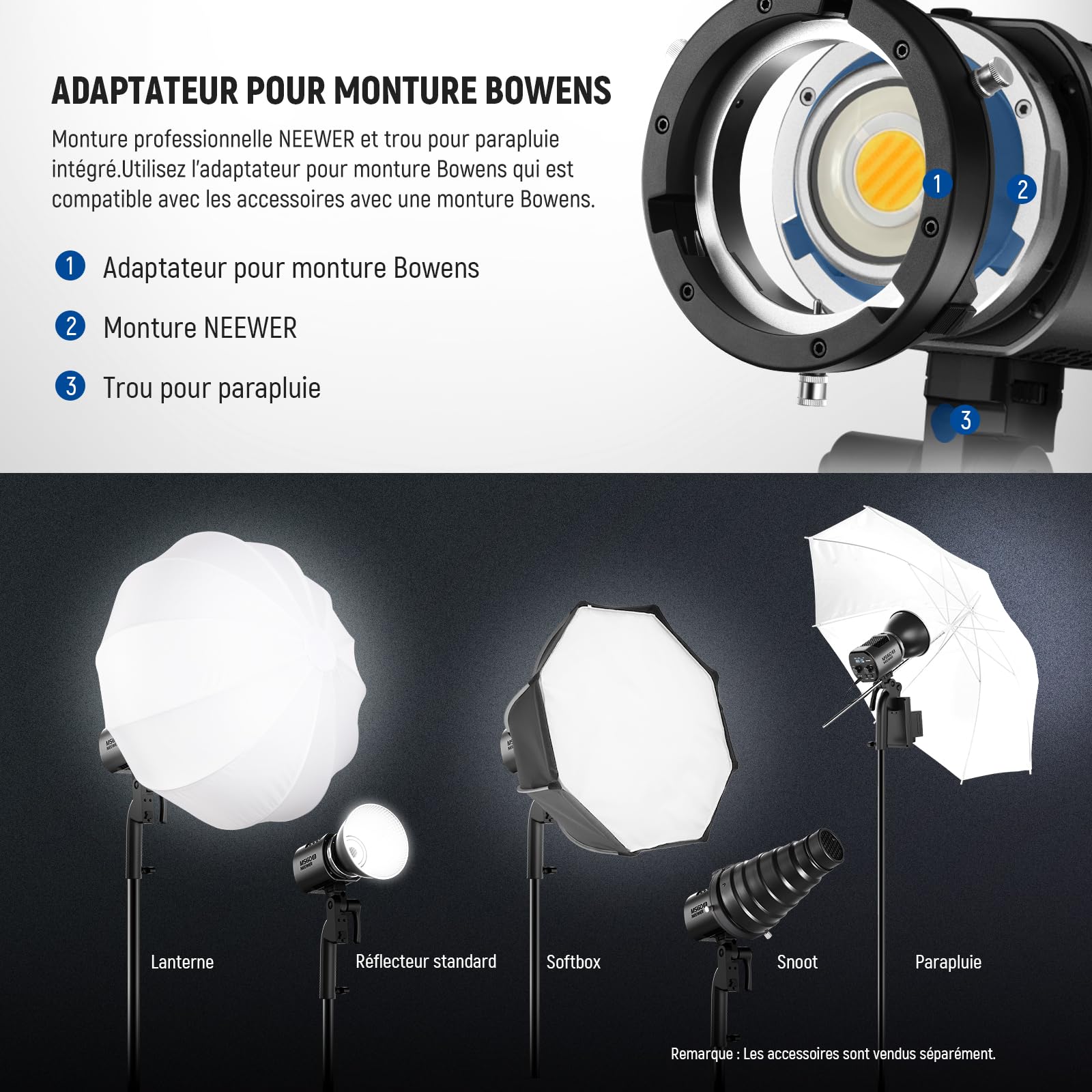 NEEWER MS60B 65W COB Video Light Kit avec 2.4G/Application Contrôle à Distance, Bicolore Éclairage Continue LED, Monture Bowens Lumière Photo Studio