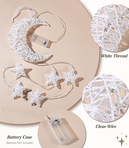 Miniatura 3 de Lewondr Luz Colgante, Luces de Hadas de Luna y Estrella de Ratán, Luces Decorativas de Interior, Luz de Ventana, Luces de Estrella de Fácil