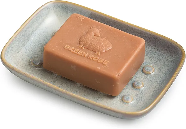 Miamolo Soap Dish for Shower, Ceramic Soap Dish Non-Slip Soap Holder Bar Saver Tray for Bathroom Kitchen Sink, Floating Point Design Save Soap Loss
