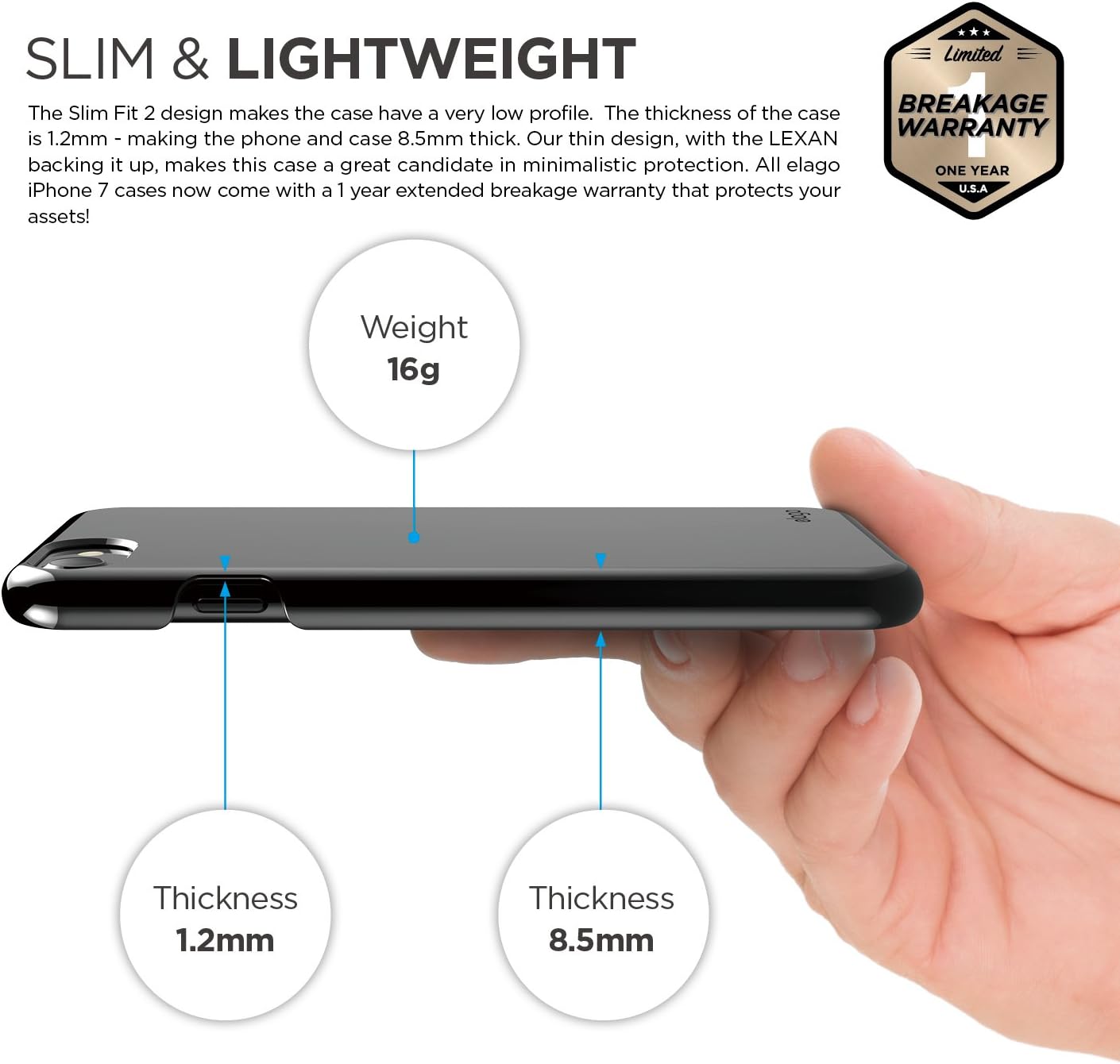elago Slim Fit 2 Case Designed for iPhone SE 2020 / iPhone 8 / iPhone 7 (Jet Black)