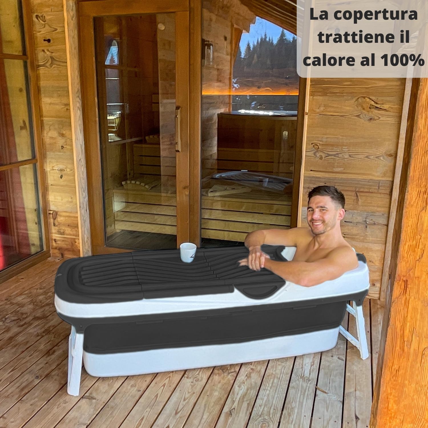 CRS - Vasca da bagno pieghevole per adulti XXL Black Line, 158 x 60 x 53 cm + cuscino per vasca da bagno mobile pieghevole, da appoggiare nella doccia, popolare su YouTube, nero