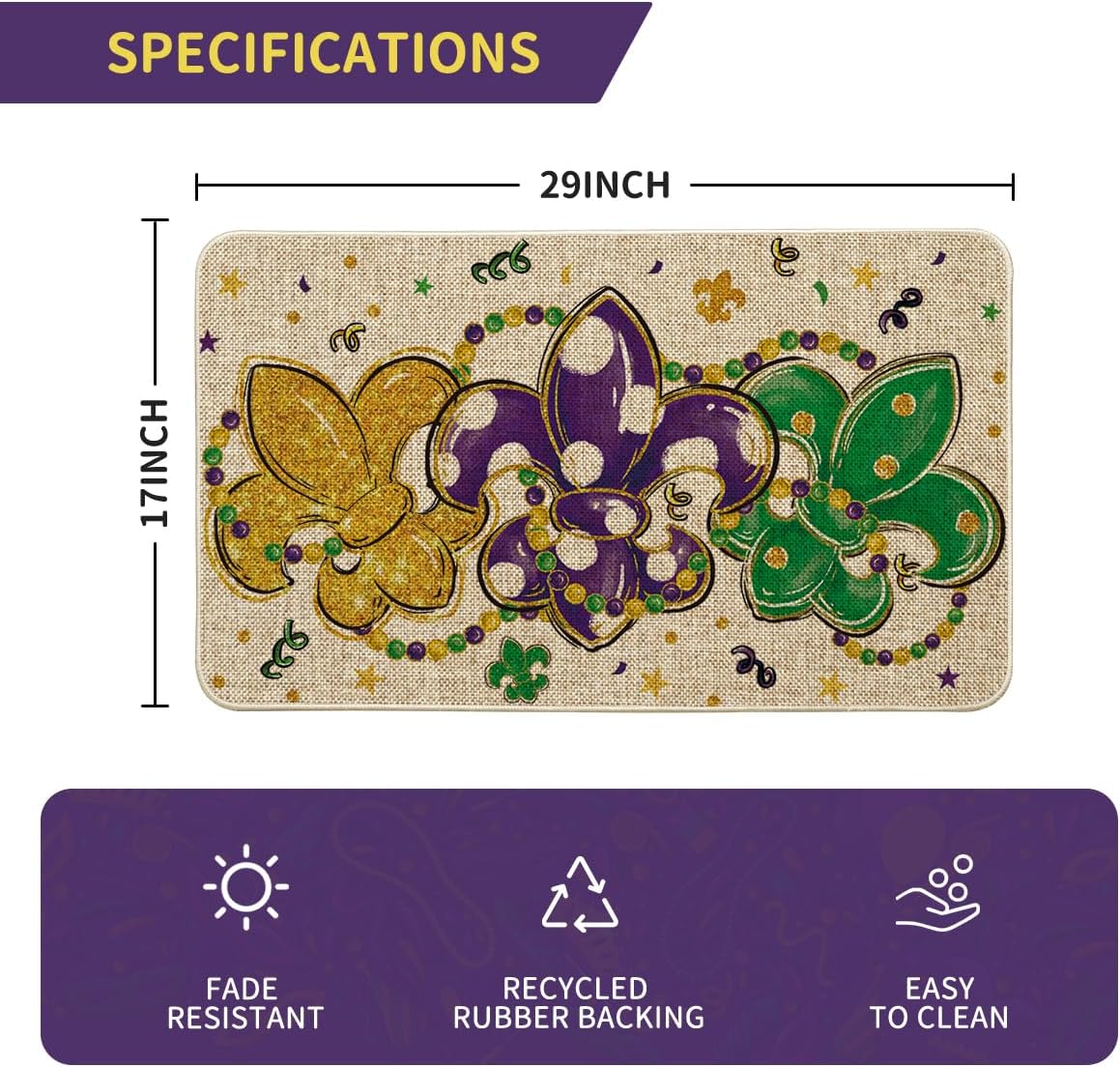 Artoid Mode Irises Beads Mardi Gras Doormat, Carnival Home Decor Low-Profile Switch Rug Door Mat Floor Mat for Indoor Outdoor 17x29 Inch