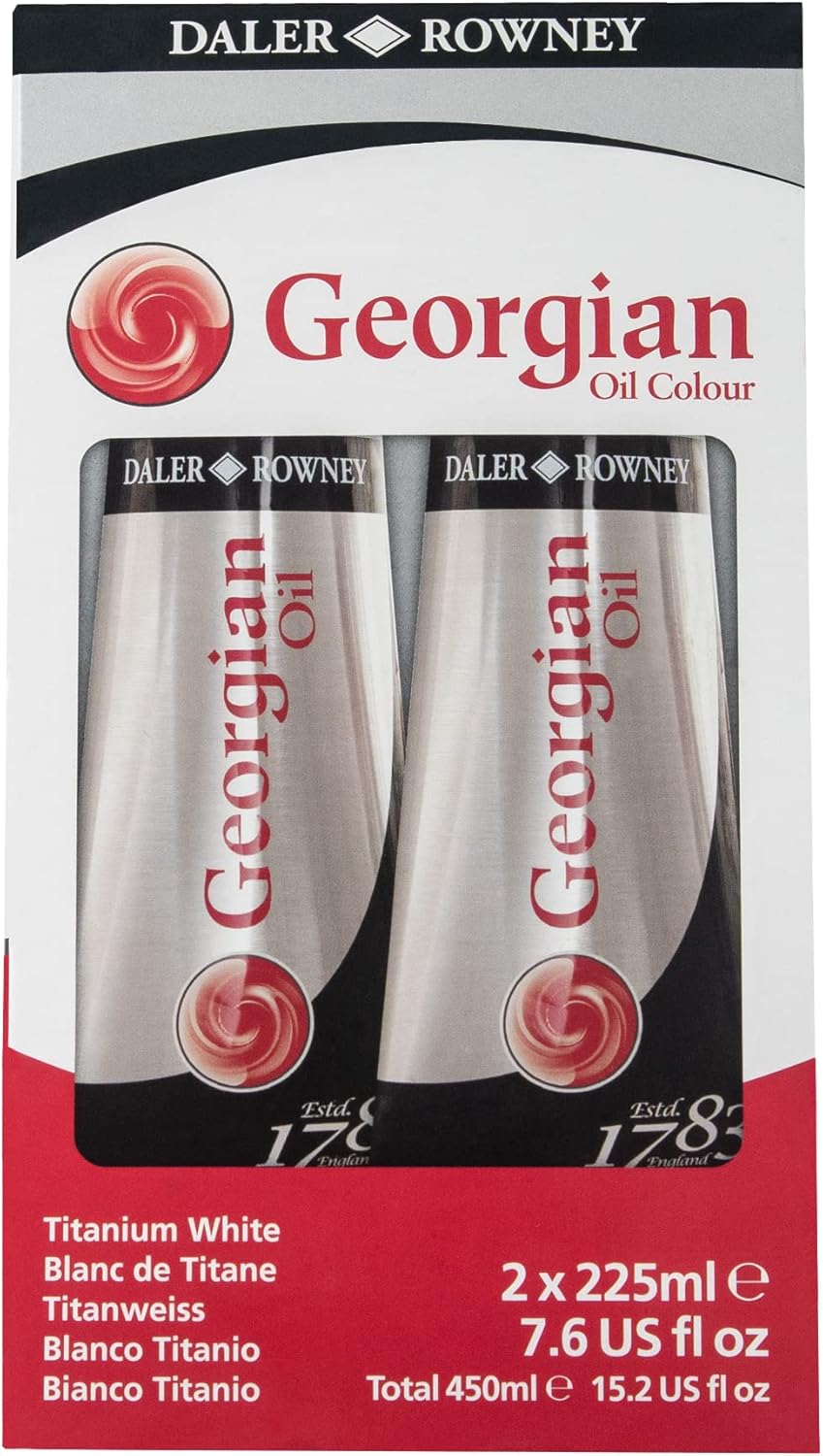 Daler-Rowney Georgian Oil Paint Titanium White Twin Pack 225ml Tube - Art Paints for Canvas Paper and More - Oil Painting Supplies for Artists and Students - Artist Oil Paint