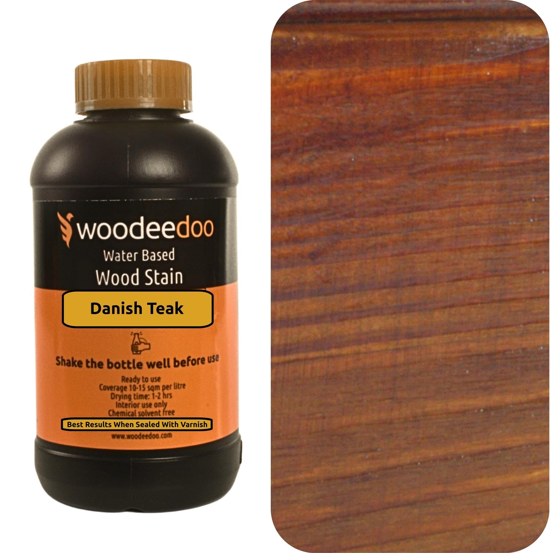 Woodeedoo Danish Teak Water Based Wood Stain | Wood Dye | Ready To Use | Environmentally Friendly | Solvent Free | Odour Free | 200 Ml |