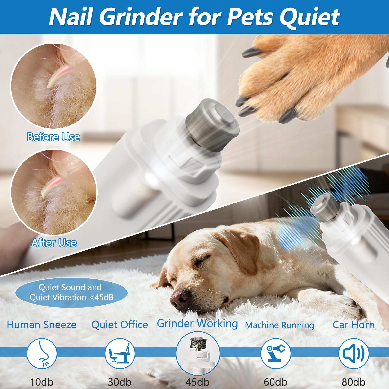 2-in-1 Led Cat Dog Nail Clipper & Nail Grinder with Lights,Rechargeable Pet Nail Trimmers with Nail File,Protective Guard,Quick Sensor,Pet Claw Clippers for Medium Small Dogs Cats Rabbits - image 6