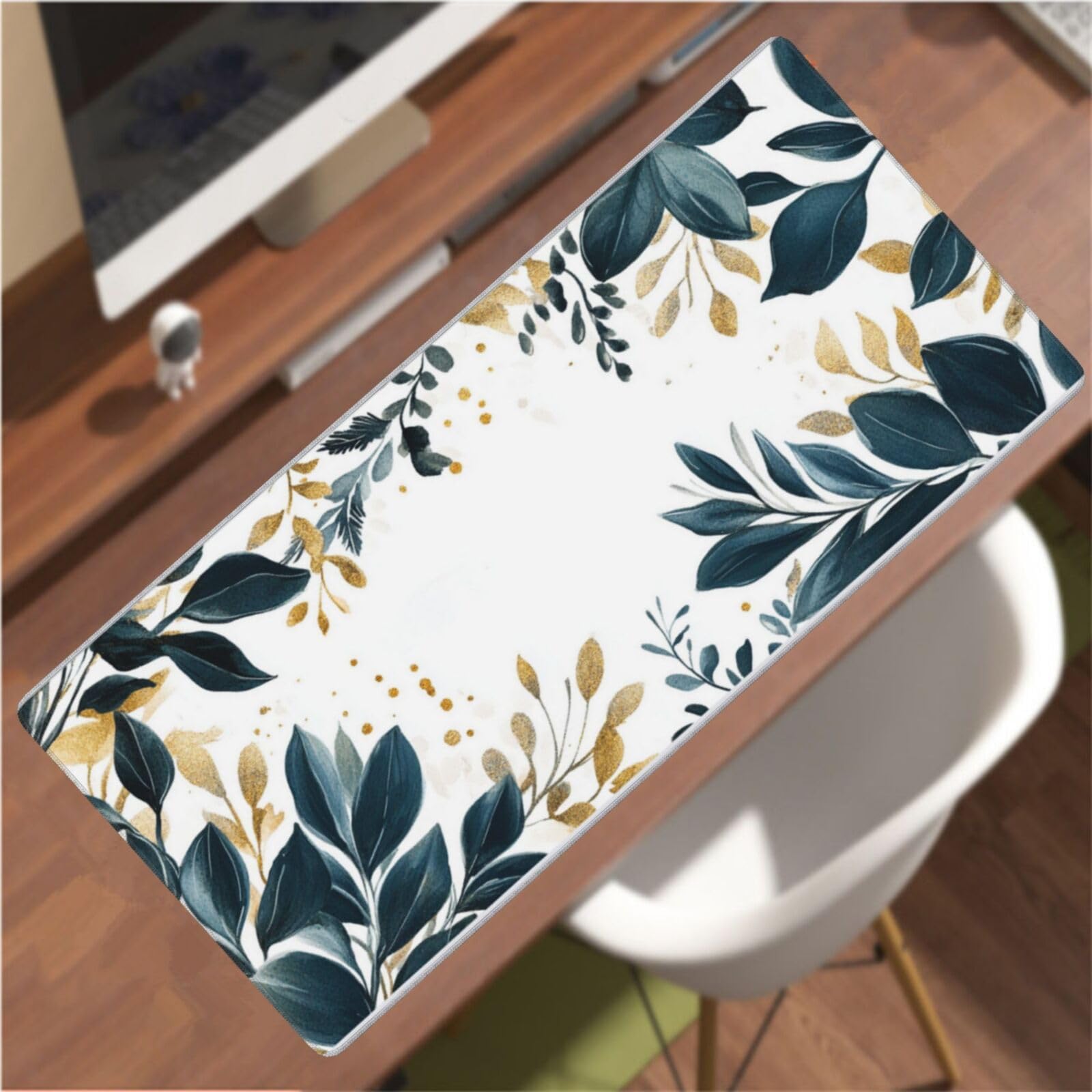 Tapis de Souris XXL 90 x 40 cm, Vert & Feuille Tapis de Bureau G671