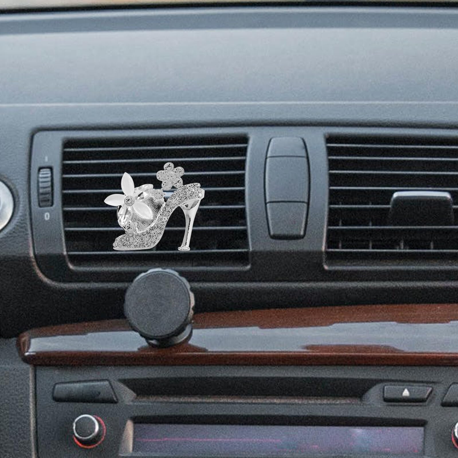 Clip Profumo Auto a Tacchi Alto Strass, 2 Pezzi Argento