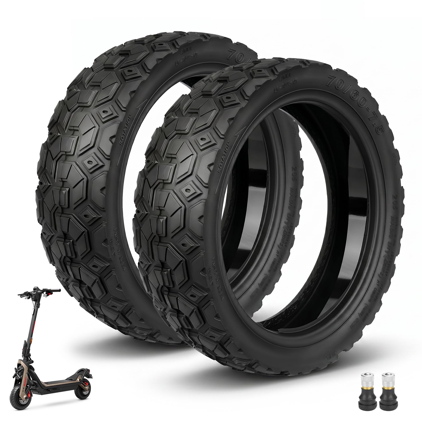 70/60-7,5 Selbstreparierender Schlauchlose Reifen für Ninebot ZT3 Pro / G3 Elektroroller Ersatzreifen 11 Zoll Cross Season Tire mit Kleber, mit Ventil (Selbstreparierend mit Ventil * 2)