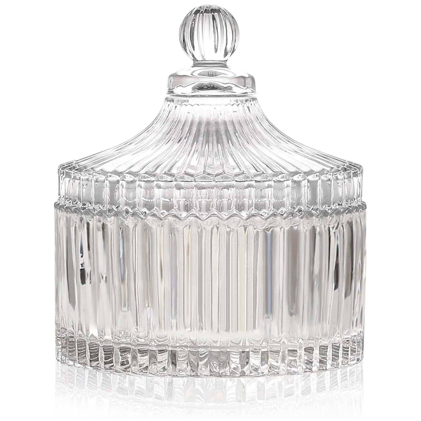 Neel Saanjh Ribbed Glass Storage Jar With Airtight Lid, Clear Candy & Snack Jar For Sugar, Cookies & Pantry Storage, Decorative Kitchen Container, (15X13.7cm)