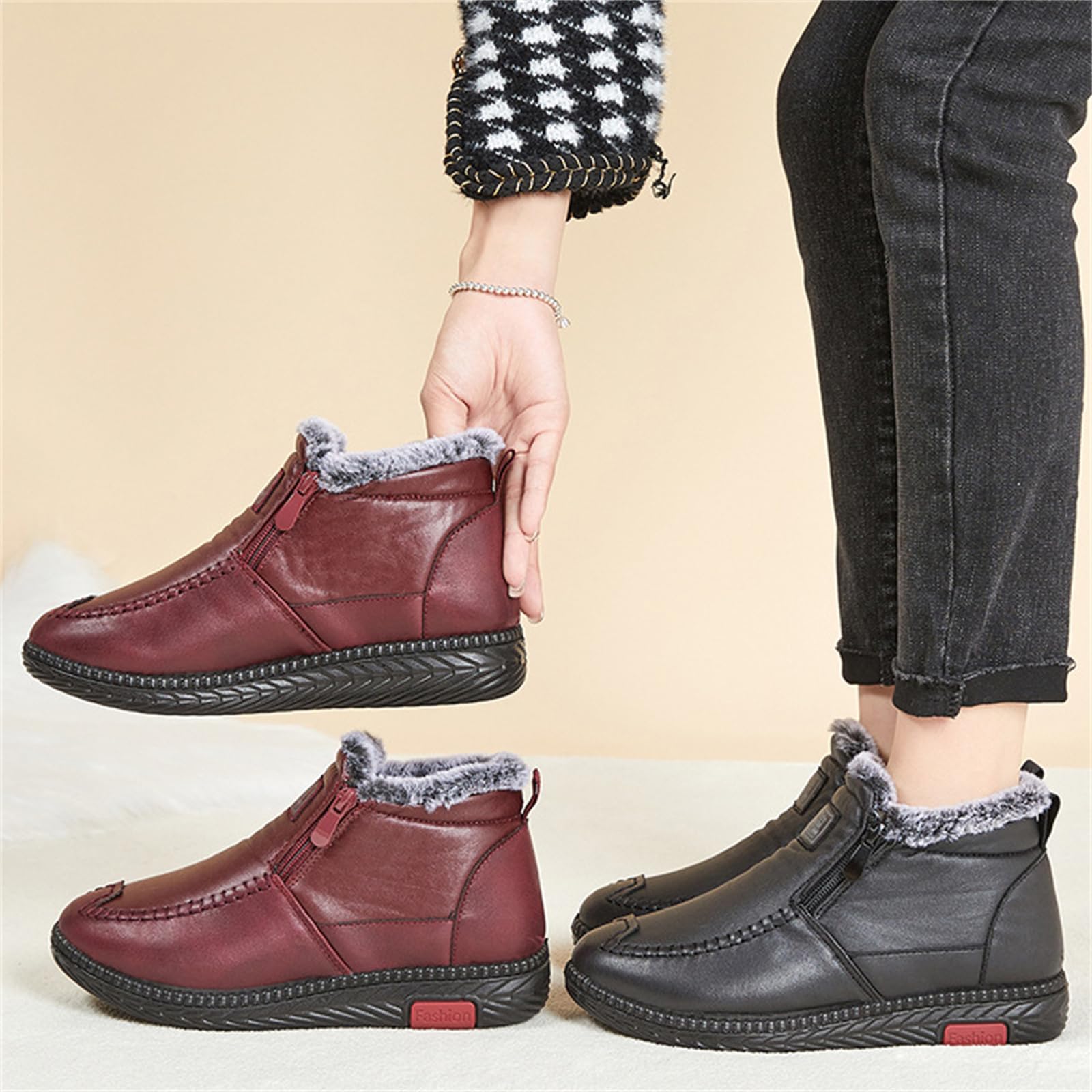 Bottes de neige chaudes et épaisses en polaire pour femme - Imperméables et antidérapantes - En cuir de coton - Large largeur - Pour femme