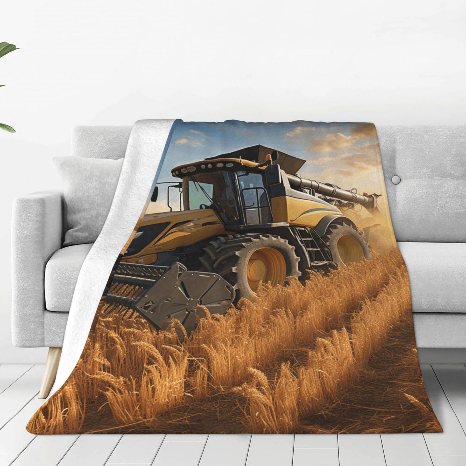 Farm Tractor Harvester Throw Blanket for Couch, Plush Fuzzy Soft Flannel Blankets and Throws for Sofa, 40"x30" Bed Blankets for Travel Camping Chair, All Season Warm Fleece Blanket