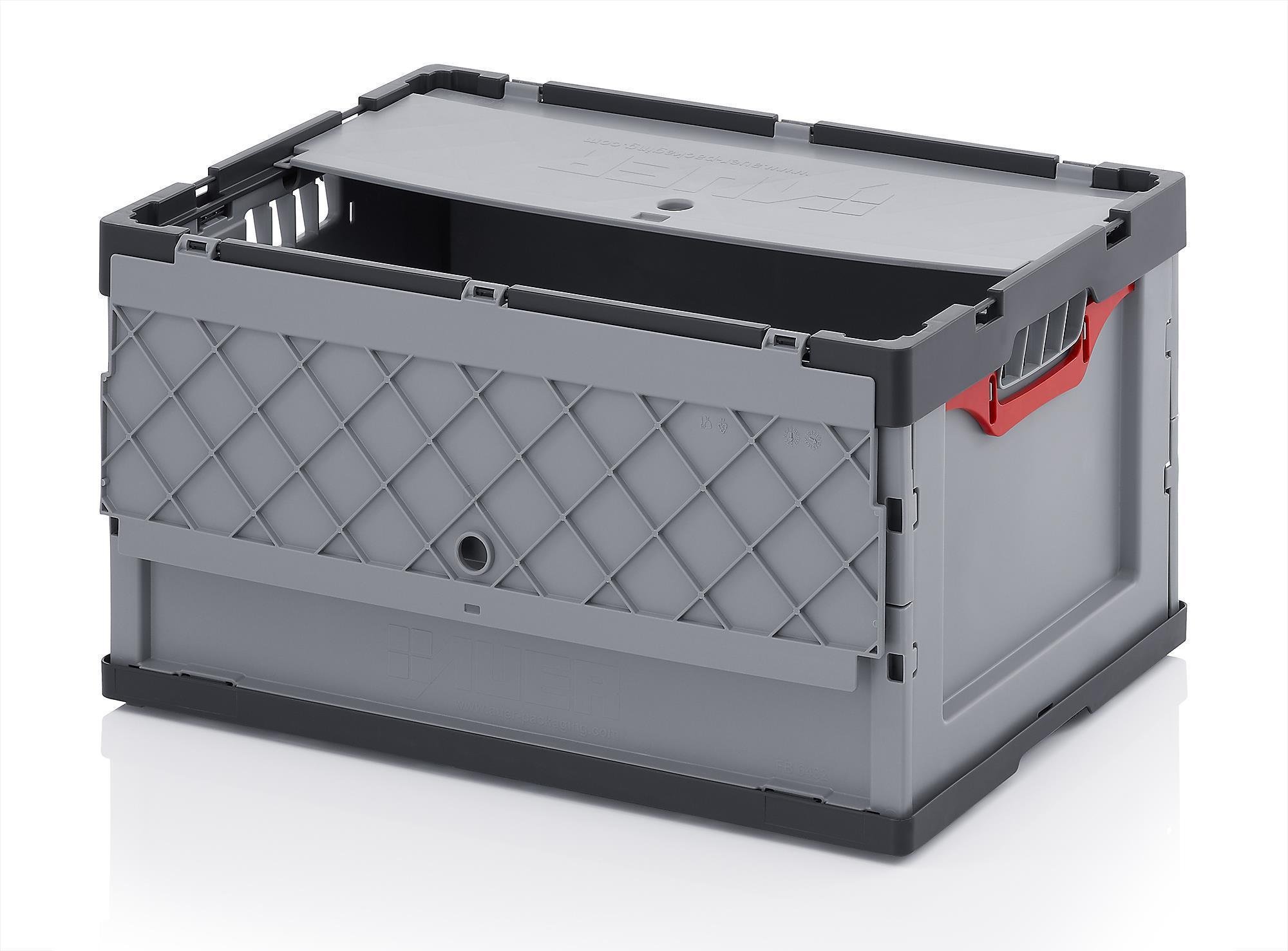 Profi-Faltbox mit Deckel Auer Packaging | Behälter Stapelbehälter Aufbewahrungskiste Transportbox Plastikbox Klappbox | FBD 64/32, 60x40x32 cm, 67 Liter,