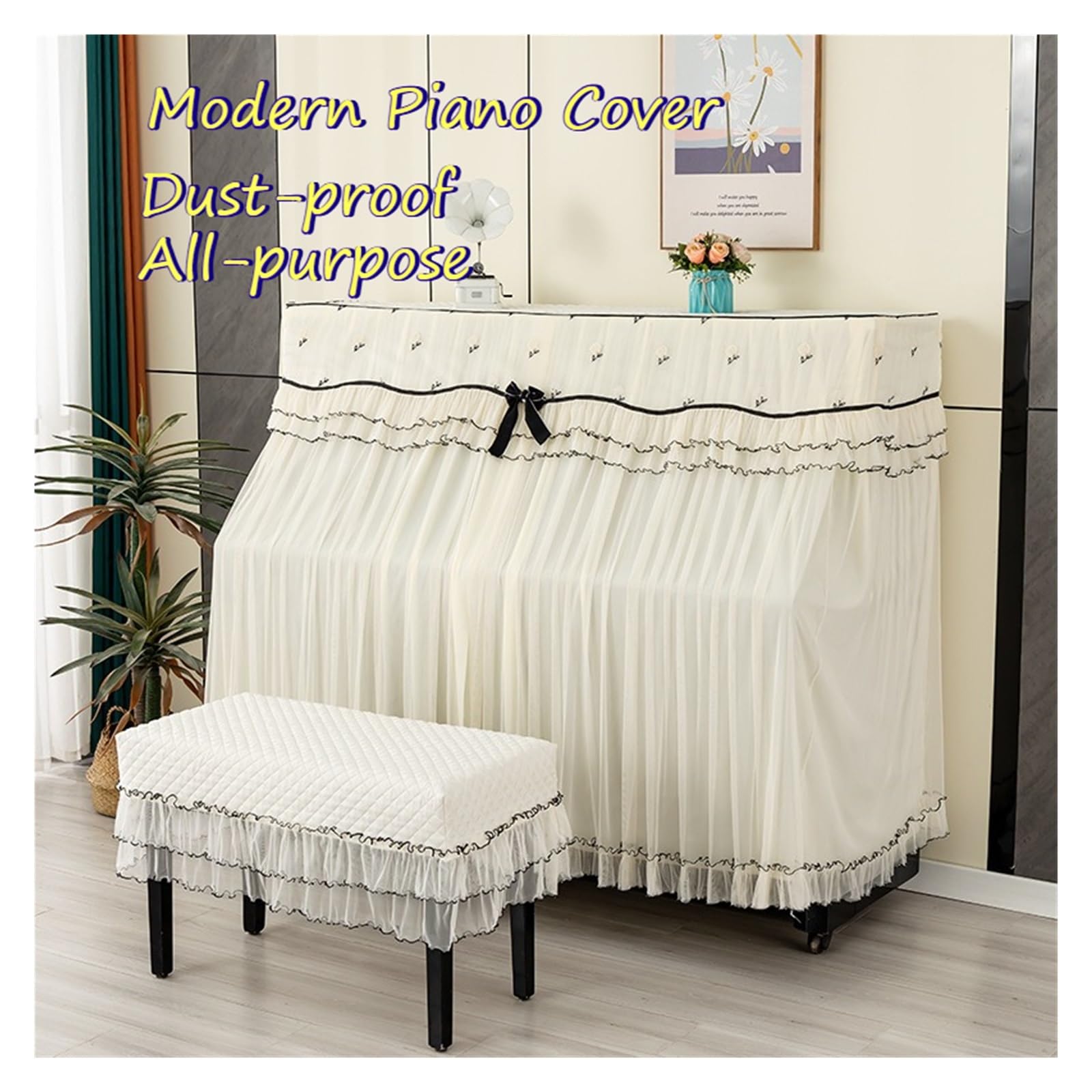 Funda piano encaje volantes Elegante funda de Piano vertical encaje, a prueba polvo, protectora multiusos, lavable, sencilla y ligera for el hogar(Piano153 35 120cm)