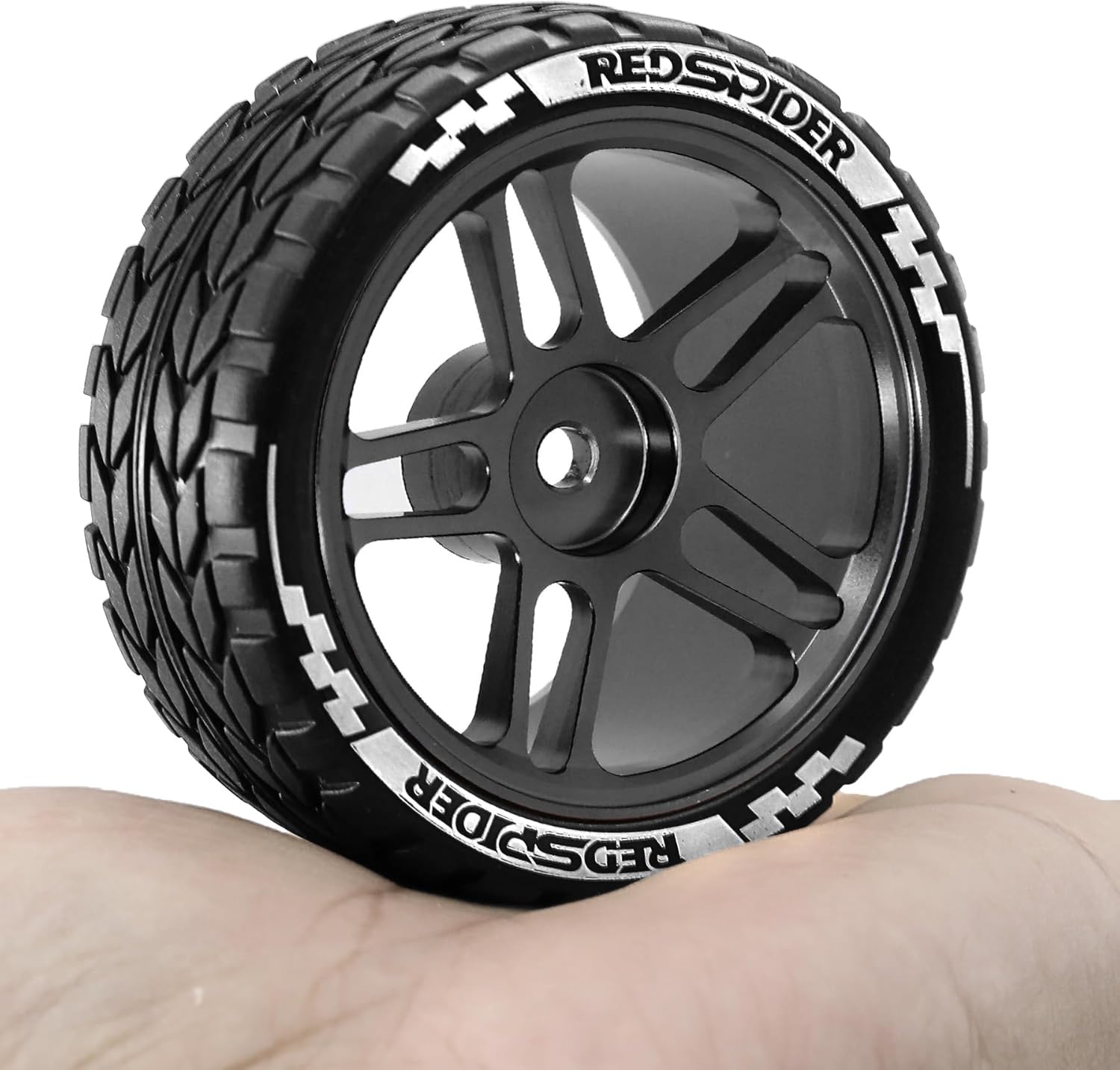 REDSPIDER RC Soft Rubber 1/10 On Road Tires 4PCS for Traxxas 4 Tec 2.0 Tamiya TT01 XV01 Kyosho WR8 Sakura WLtoys HPI HSP 1:10 RC Scale Touring On Road Racing Car Wheel Rims (Black)