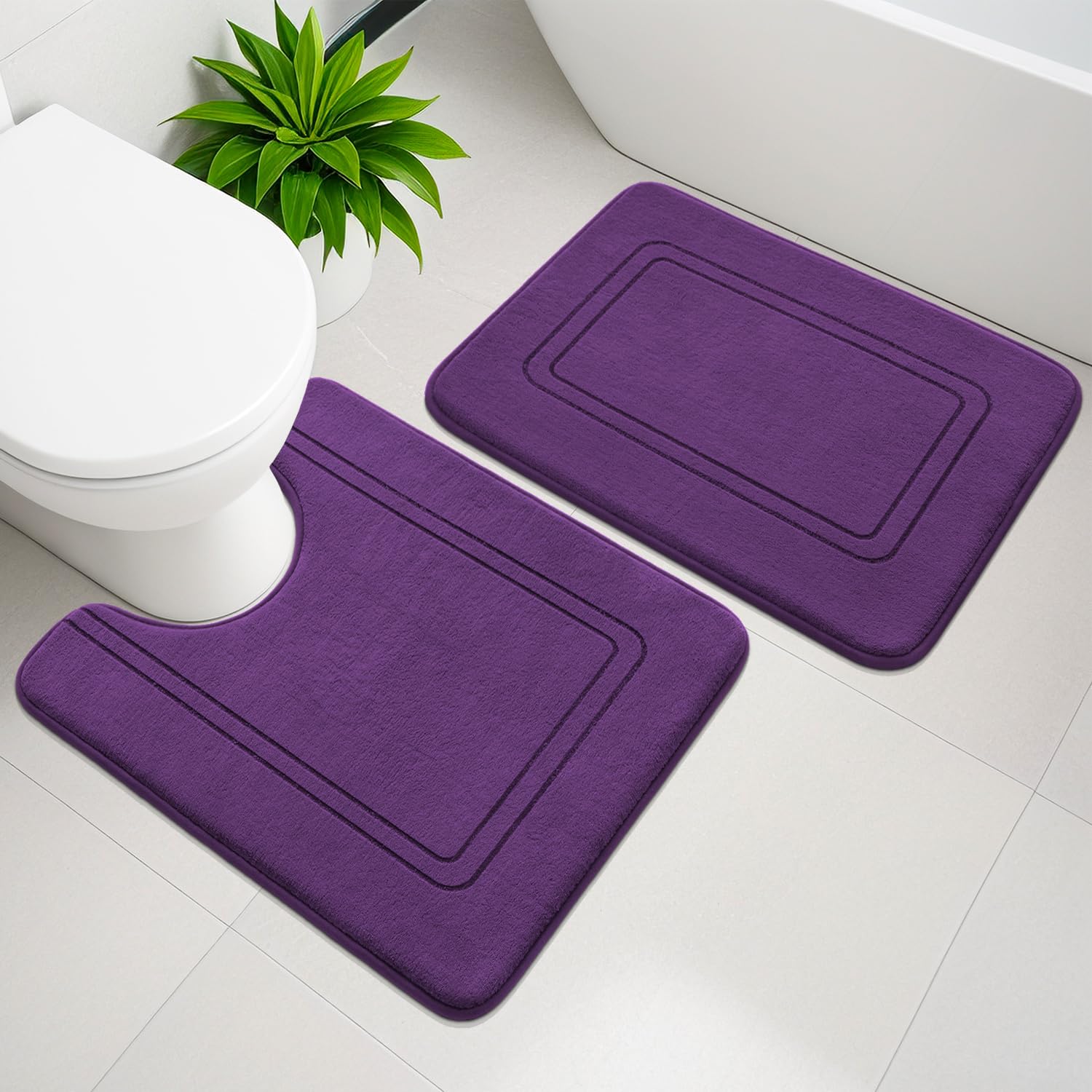 YIHOUSE Memory Foam Bath Mat Set, Bathroom Rugs Sets 2 Pieces, Non Slip Bath Mats for Bathroom, Super Soft and Water Absorbent Bath Rug Set, Machine
