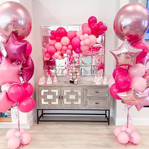 Miniatura 6 de Juego de 60 globos rosados, globos de confeti rosa de 12 pulgadas, globos blancos de látex rosa claro para decoración de bodas, baby shower, fiestas