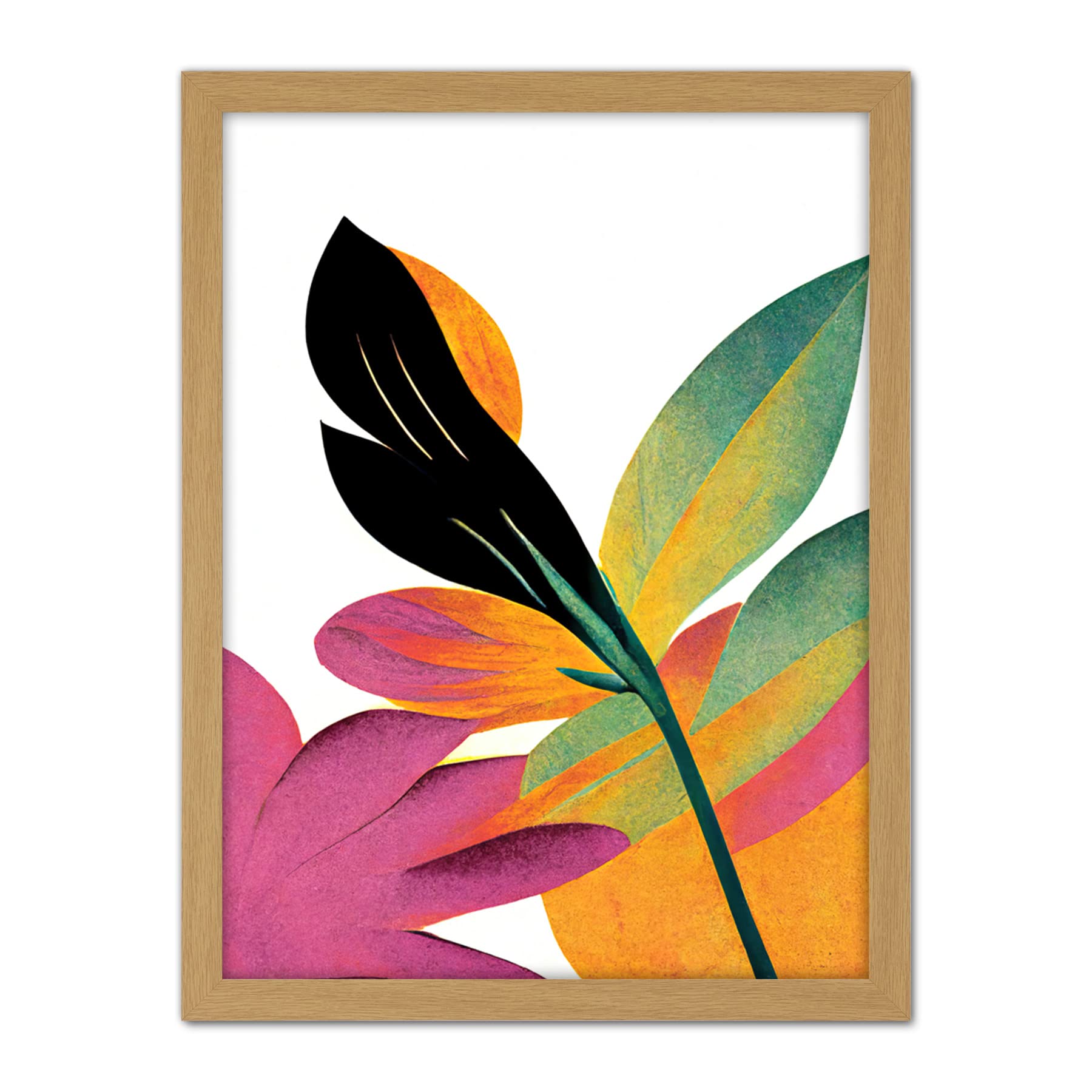 Doppelganger33 LTD Modern Abstract Tropical Vibrant Leaves Botanical Painting Artwork Framed Wall Art Print 18X24 Inch