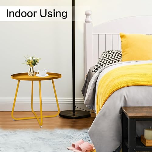 Miniatura 6 de Babion Mesas auxiliares para exteriores, mesa auxiliar redonda de acero resistente a la intemperie, mesa auxiliar pequeña para patio, porche,