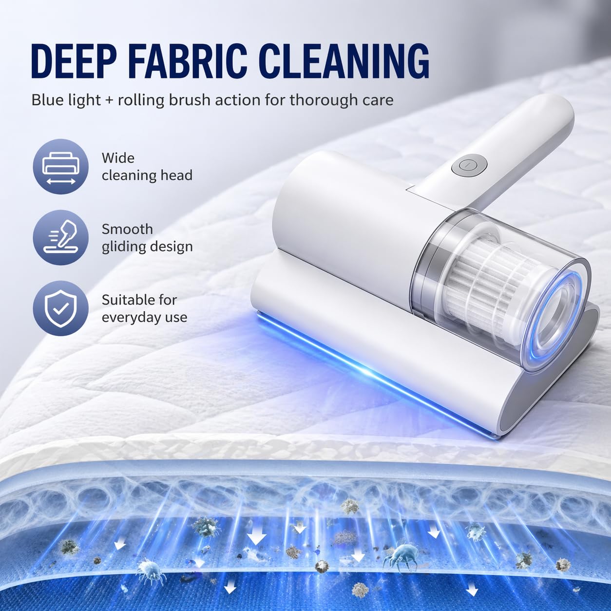 Aspiradora Antiacaros, Aspirador Acaros Sofa y Colchon con Una Gran Potencia de Aspiración, Aspirador Antiacaros para Colchones y Sofás Ropa de Cama y Sofás de Tela (Blanco)