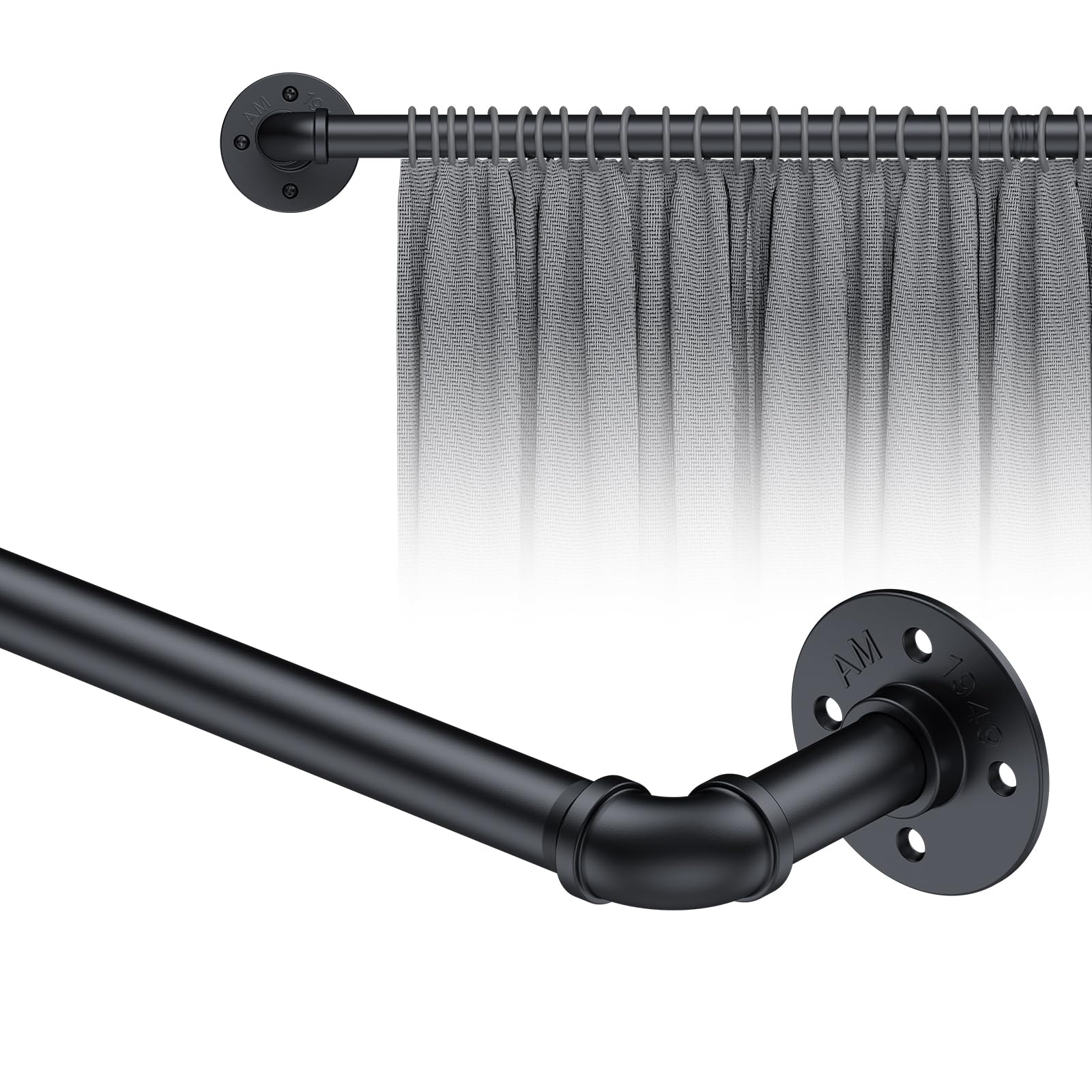 eSynic Industrial Curtain Rod 183-366cm, Extendable Wall & Ceiling Mounted Curtain Poles for Eyelet Curtains, Black Curtain Pole Metal for Bedroom Office Living Room Outdoor