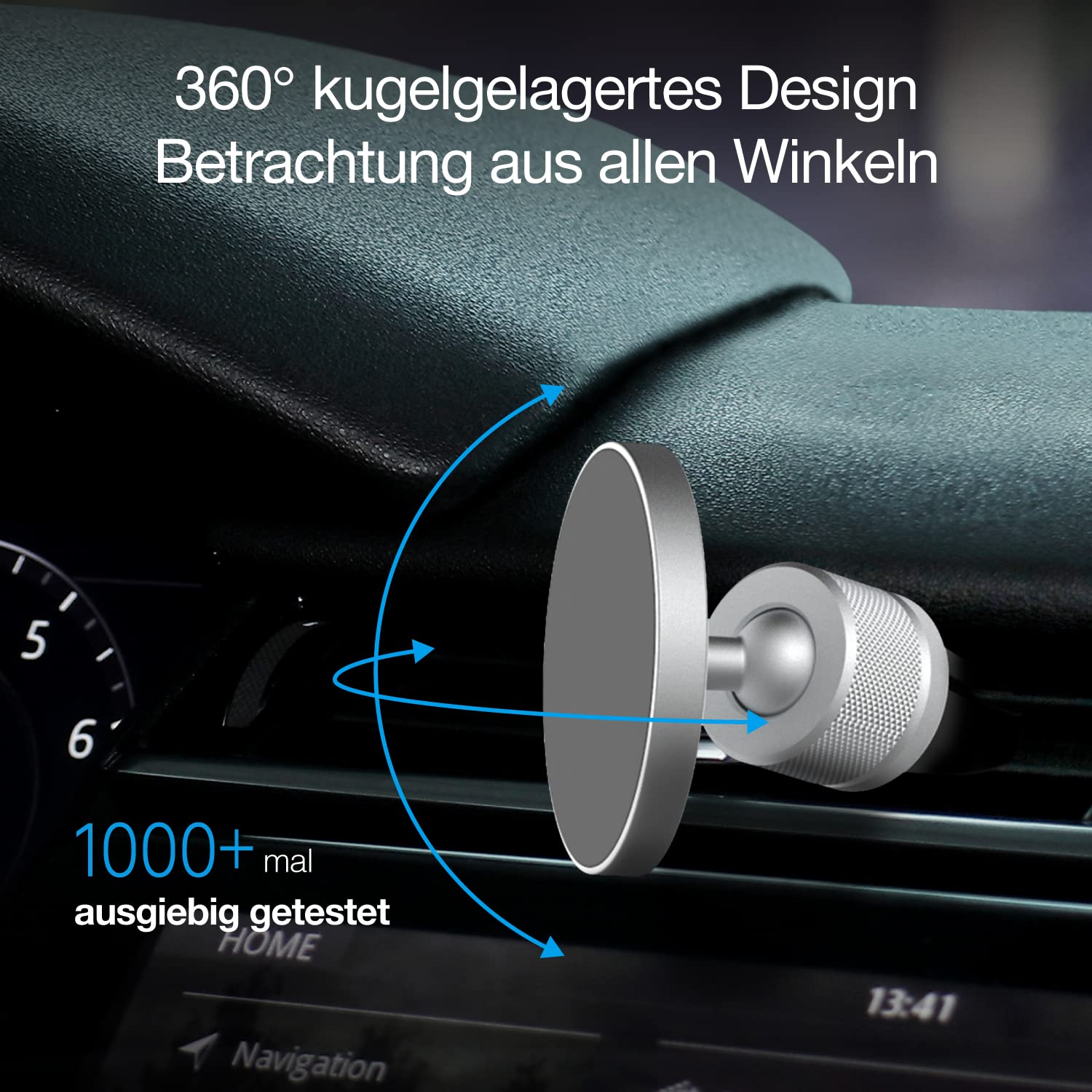 Just Mobile AluDisc Go I - Supporto magnetico per cellulare da auto, compatibile con funzione di ricarica magnetica, supporto per ventola da auto in alluminio (argento)