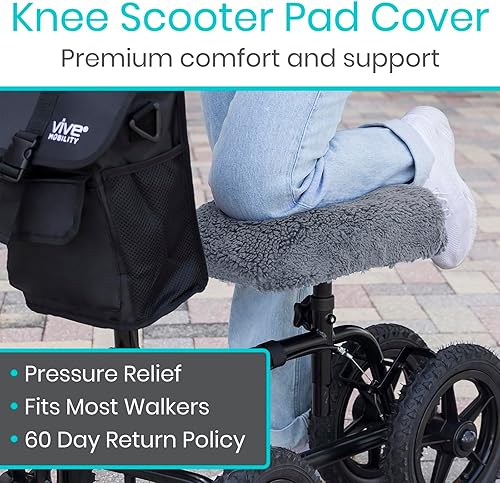 Miniatura 11 de Vive Mobility Funda para rodillera para patineta, cojín de espuma viscoelástica de piel de oveja suave para adultos, accesorio para rodillos