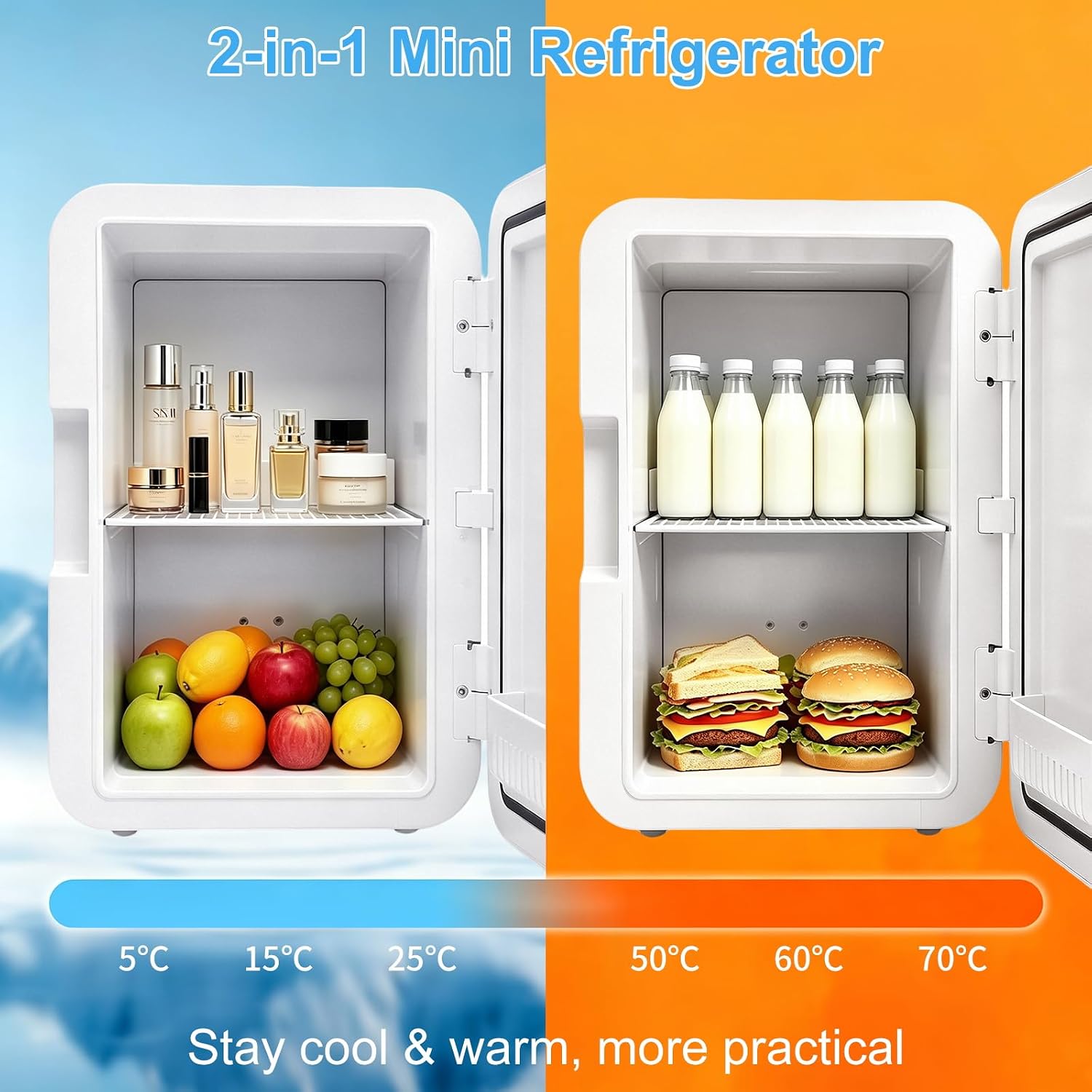 Mini Fridge, 10L Portable Personal Refrigerator - Cooler and Warmer, Ideal for Car Use and for Skin Care, Cosmetics, Beverage, Food,Great for Bedroom, Office, Dorm