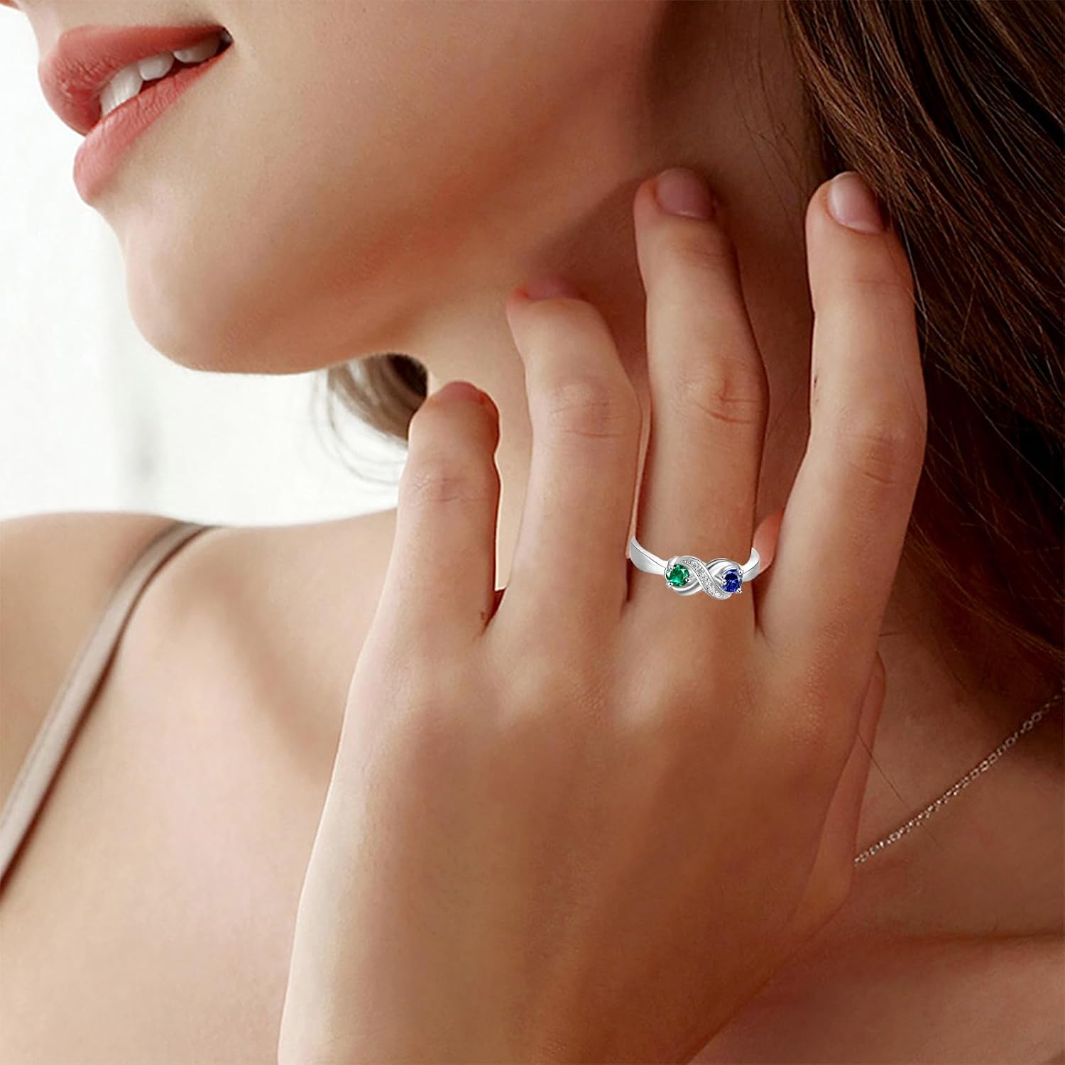 Personalized 1-4 Birthstone Rings for Women 10K 14K 18K Gold Customized Birthstone Engraved Name Ring Mother's Day Birthday Christmas Gift Anniversary Ring for Her Size 4-15