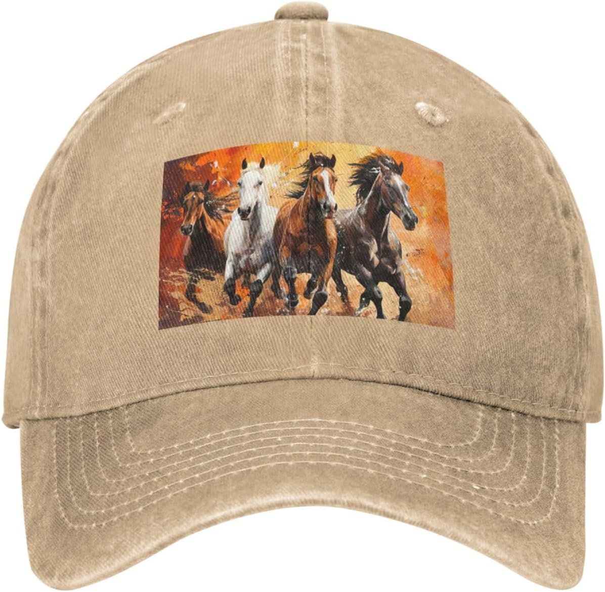 Horses Running Art Print Cowboy Hat Personalized Baseball Cap Fashion Hat Cap Funny Gifts for Women Men Natural