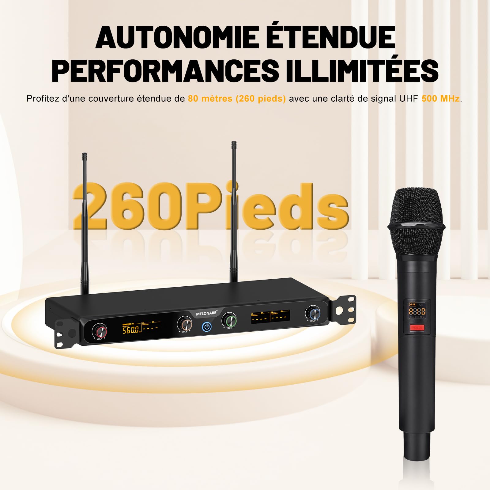 MELONARE Système de Microphone sans Fil UHF Rack 4 canaux MWM-41F-4H