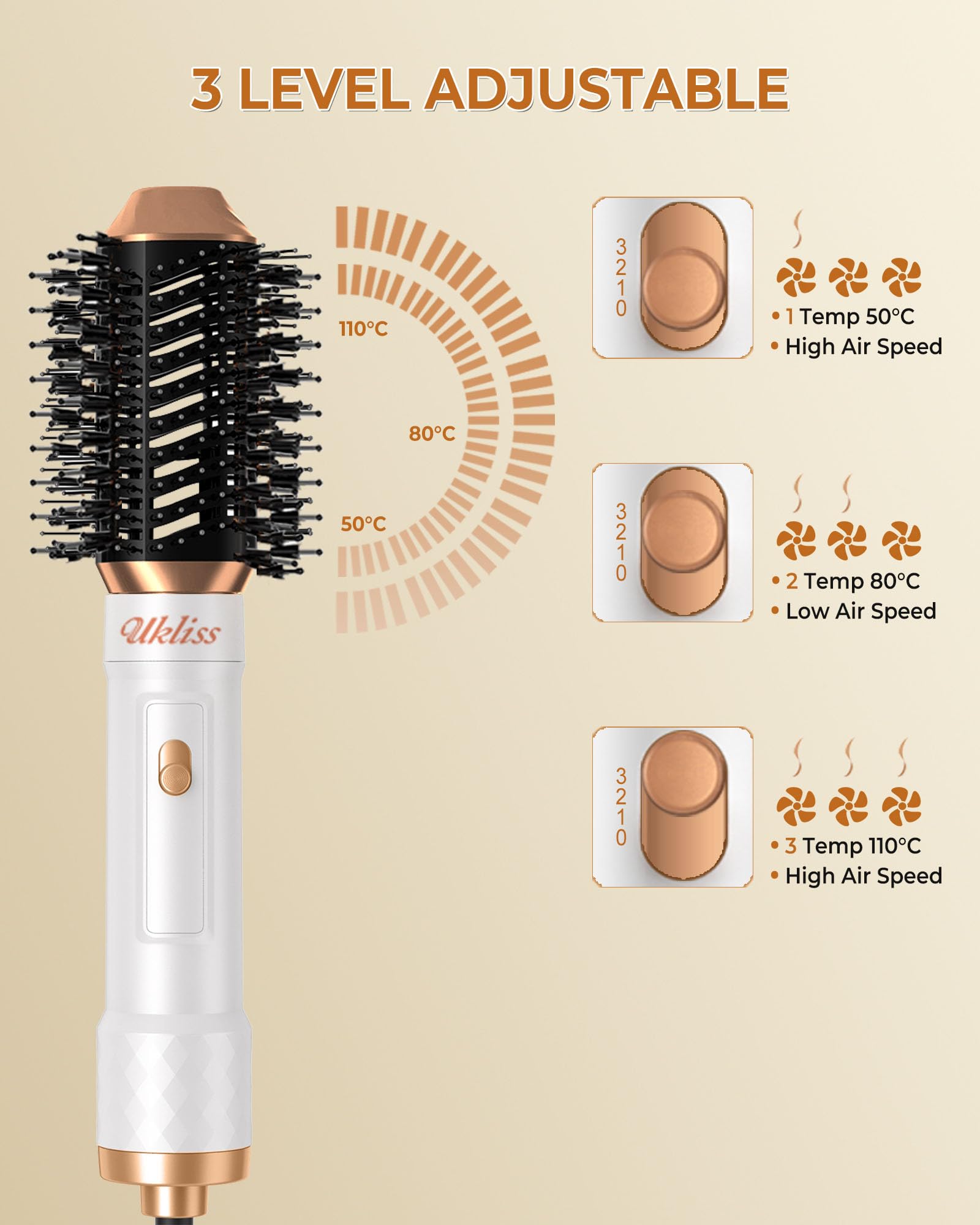 UKLISS 6 in 1 Hairstyler & Haartrockner Set mit Warmluft Lockenbürste, Rundbürstenföhn, Pro Weiß