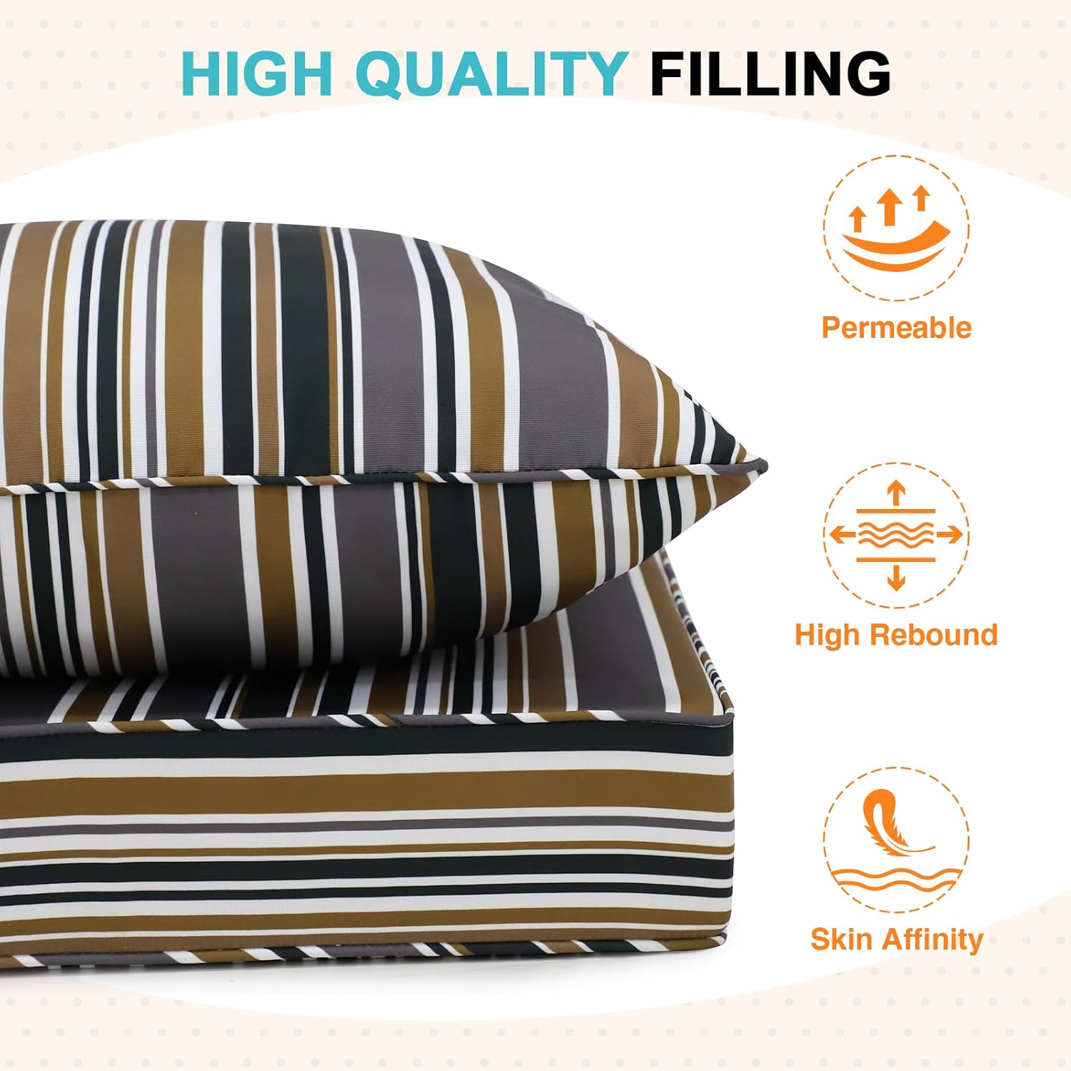 EAGLE PEAK Outdoor Deep Seat Patio Seat Cushion Set, 24 x 24 x 5 inch, 2-Piece Back Chair Cushion, 1 Pack, Brown Stripe
