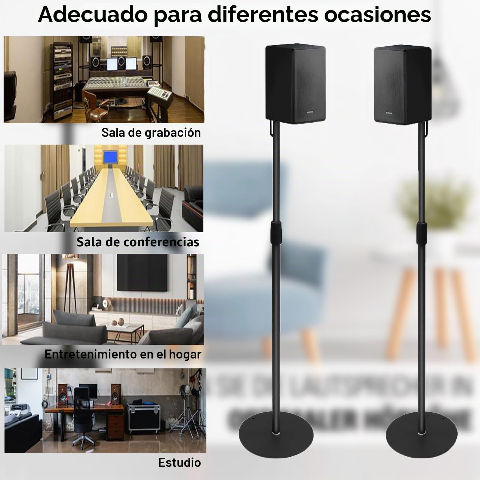 Soporte Altavoces Suelo para Altavoces de hasta 73-140 cm, Altura Ajustable, Juego de 2，Soporte de Suelo con Cable para Satélites de hasta 5KG